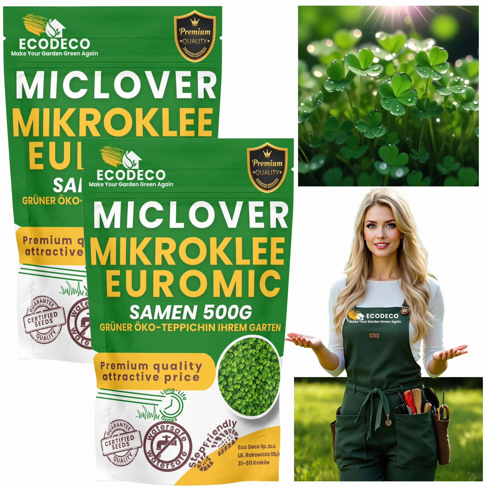 Semillas Cesped Trébol Enano 1kg (400m² Puro o 800m² con Césped) – Blanco Micro Trébol Tapizante Resistente para un Jardín Verde y Uniforme – Alternativa a Césped Natural