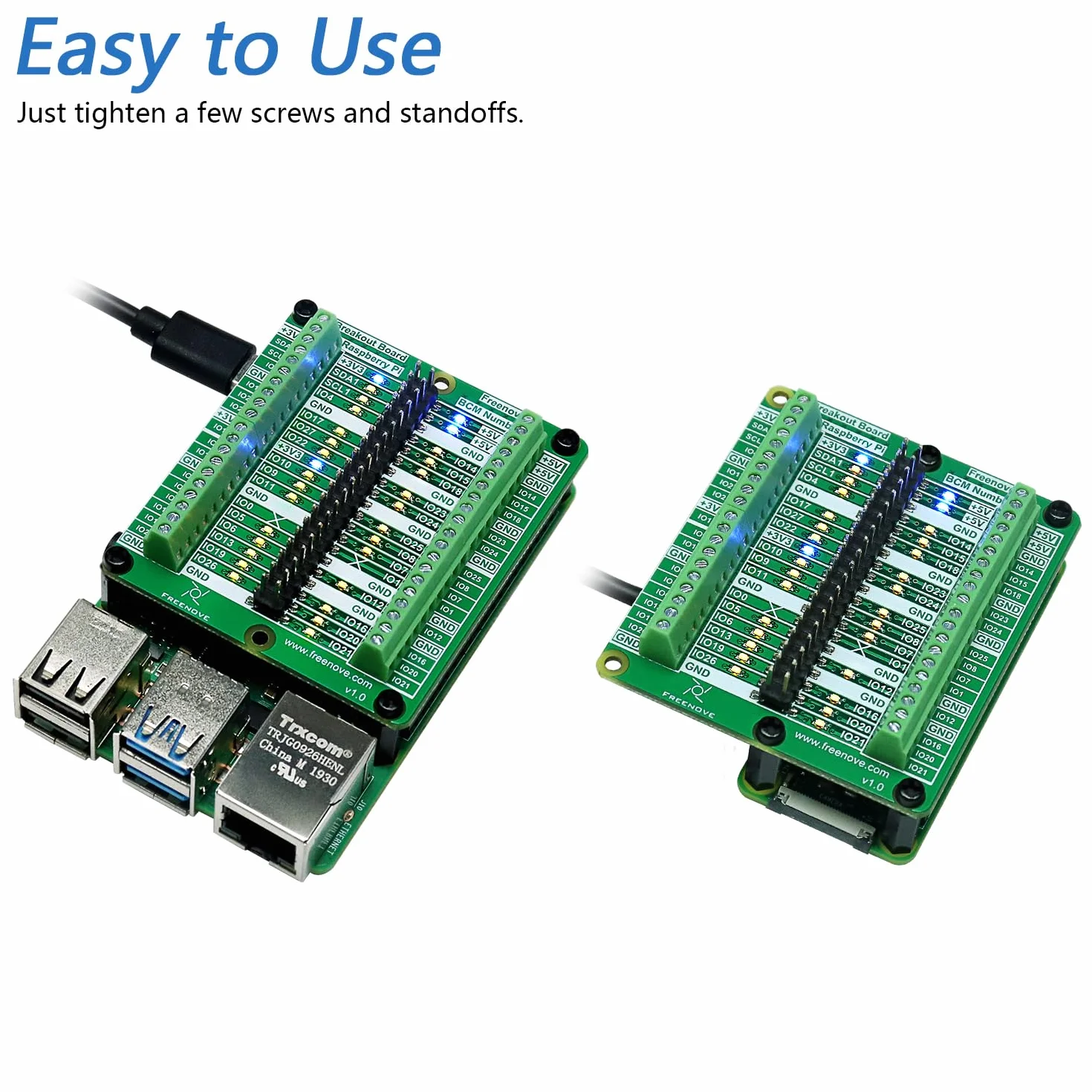 Freenove Breakout Board for Raspberry Pi 5, Terminal Block Shield Hat GPIO Status LED