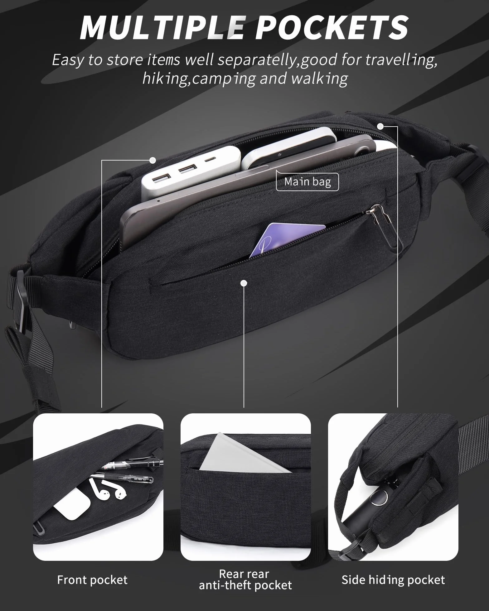 Mochila antirrobo impermeable 34x16x8.7 cm Negro