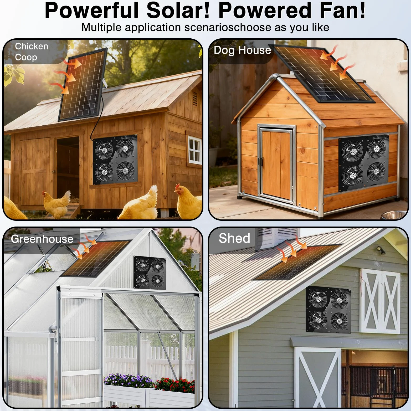 Ventilador de escape solar, ventilador solar de 25 W para gallinero, cobertizo, invernadero y ático, refrigeración de ventilación, fácil instalación, 3500 RPM, cable de 18 pies, kit de 4 ventiladores