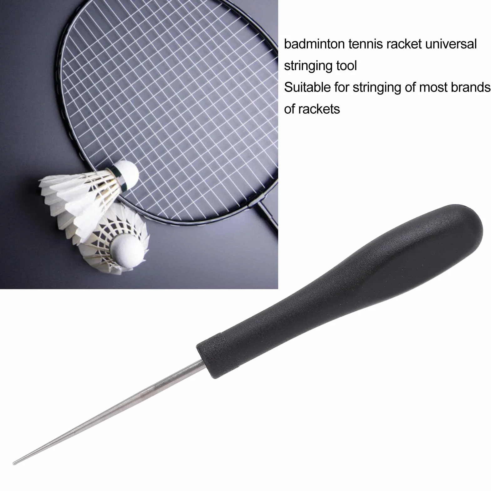 Punzón Recto Cónico de Acero para Encordar Raquetas de Bádminton y Tenis con Mango de ABS