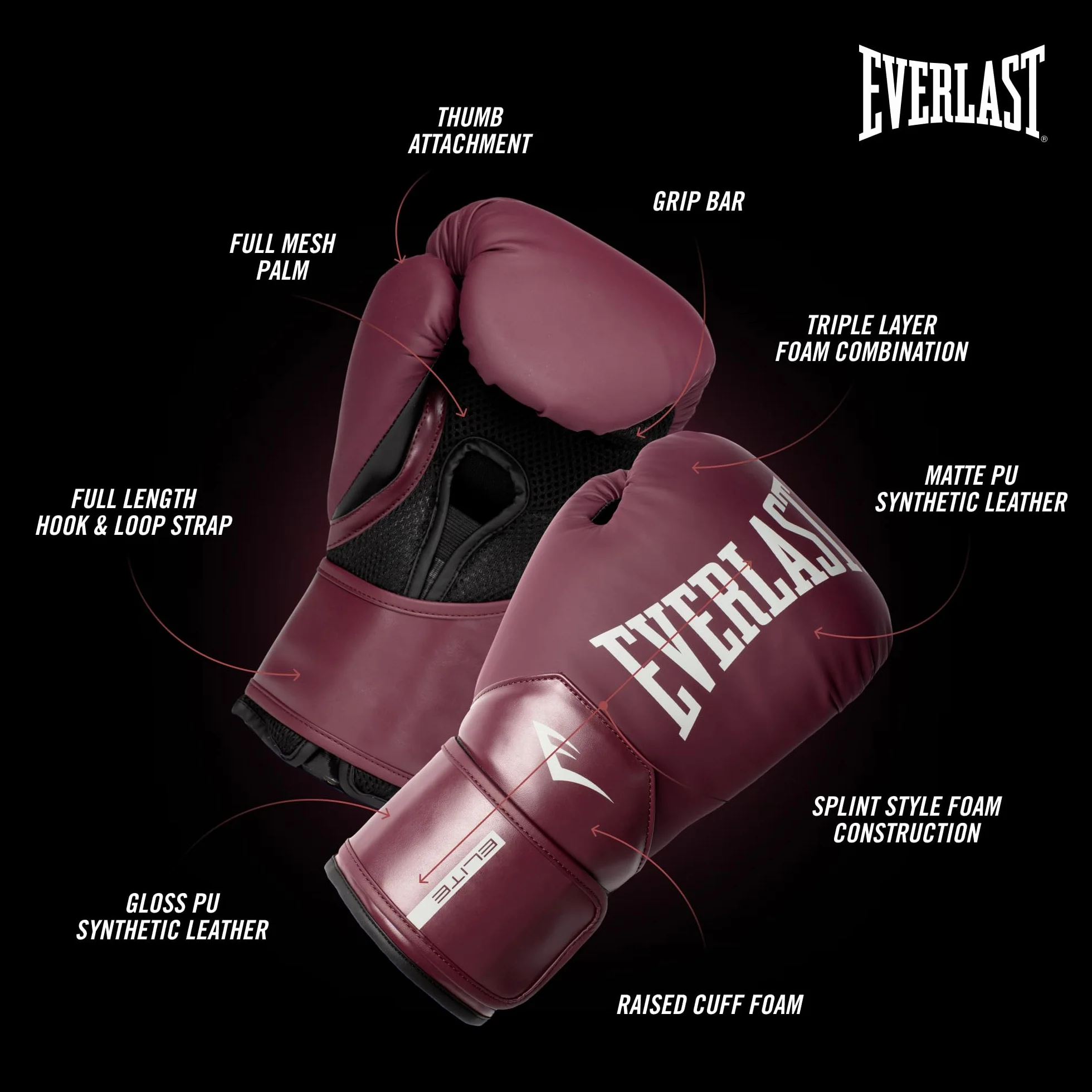 Everlast Elite 2 Boxing Gloves for Bags Mitt Sparring Hook and Loop Strap