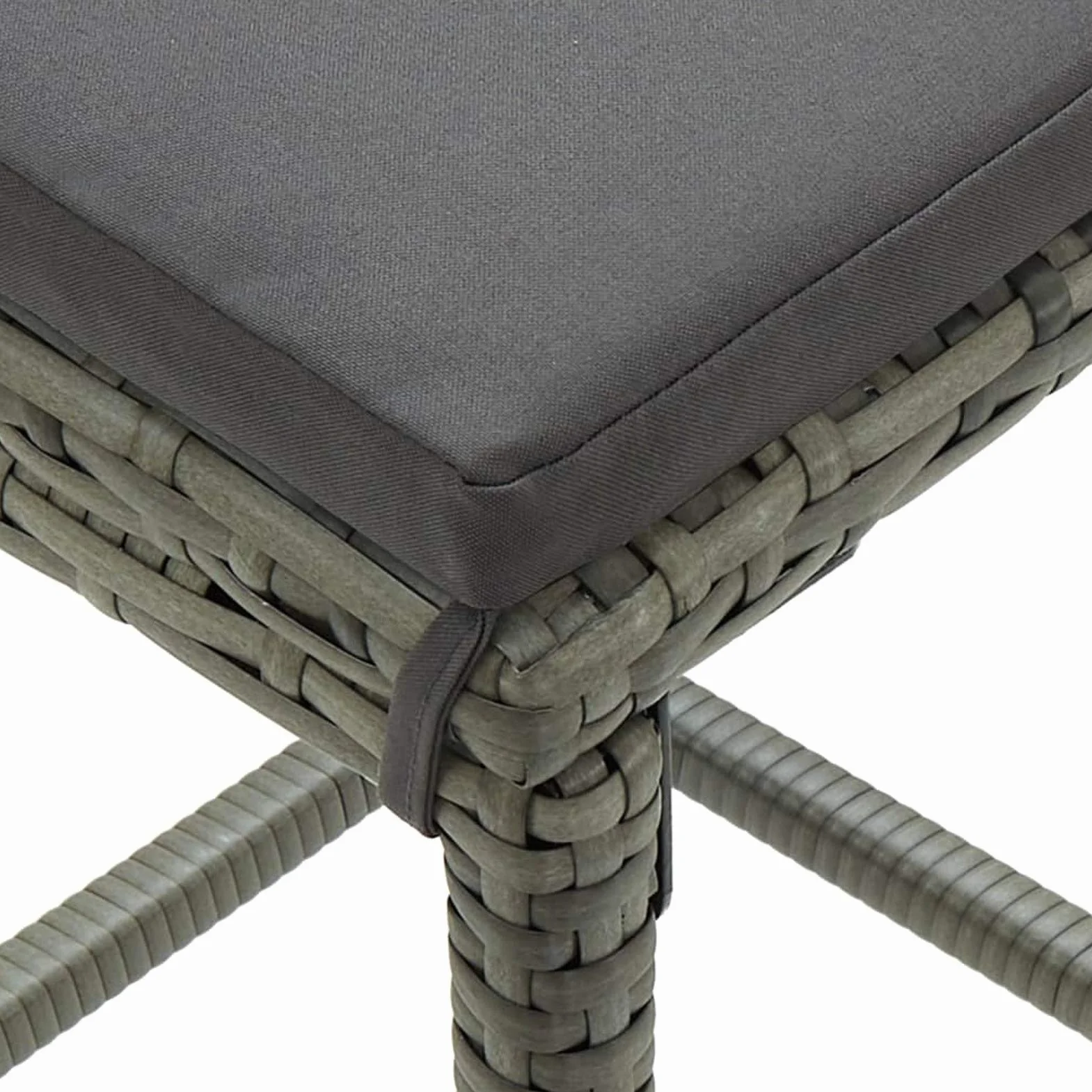 Festnight Juego de Bar de Mimbre para Exteriores de 5 Piezas, Mesas Altas y 4 Taburetes con Cojines, Muebles de Bar Jardín Exterior, Mesa con Tapa Lisa y Estante de Almacenamiento Gris#3