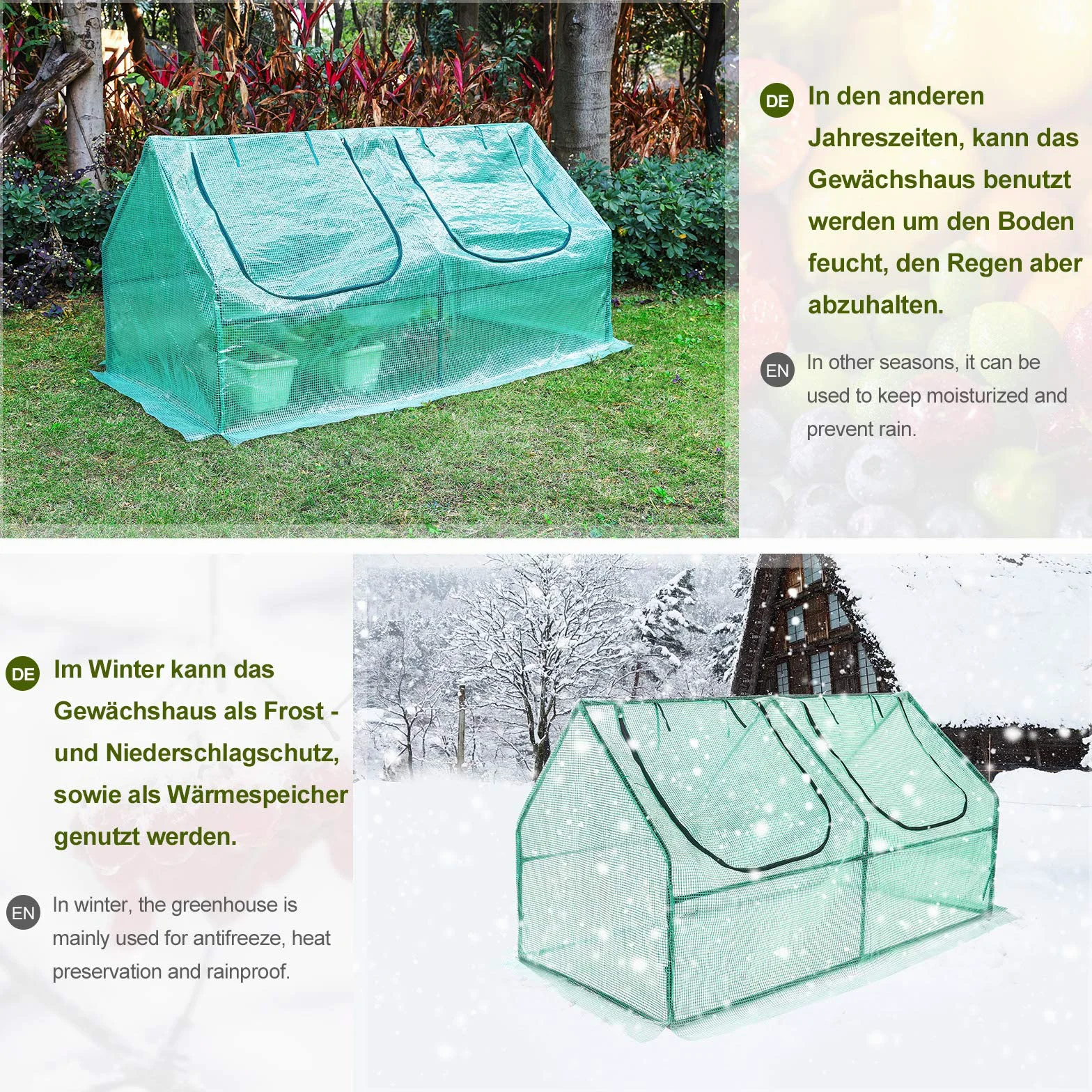 YORBAY Invernadero de Jardín Plastico Invernadero Pequeño para Jardín Tomates Terraza Cultivo de Plantas, Techo Puntiagudo, Verde, 180x90x90cm