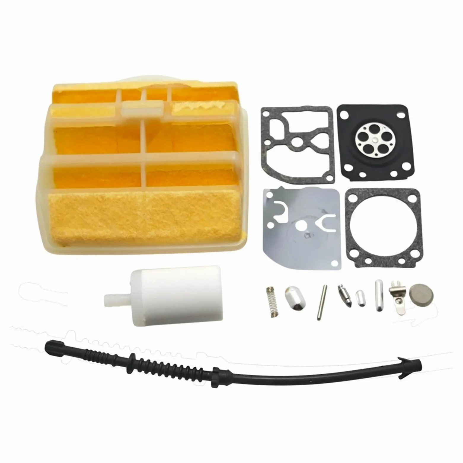 Kit de reconstrucción de reparación de carburador apto for Hus 445 445E 450 450E línea de filtro de combustible y aire motosierra reemplazar pieza de repuesto