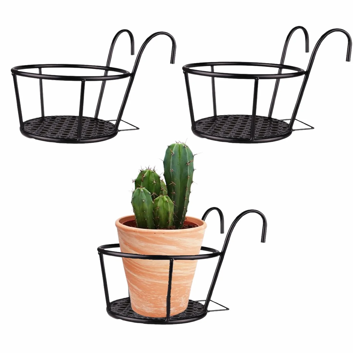 3 Piezas Soporte Para Macetas Exterior, Soporte Flores Redondo Gancho, Estante Hierro Plantas Colgantes, Titular De Maceta Colgante, Adecuado Para Balcón, Jardín, Valla, Interior y Exterior