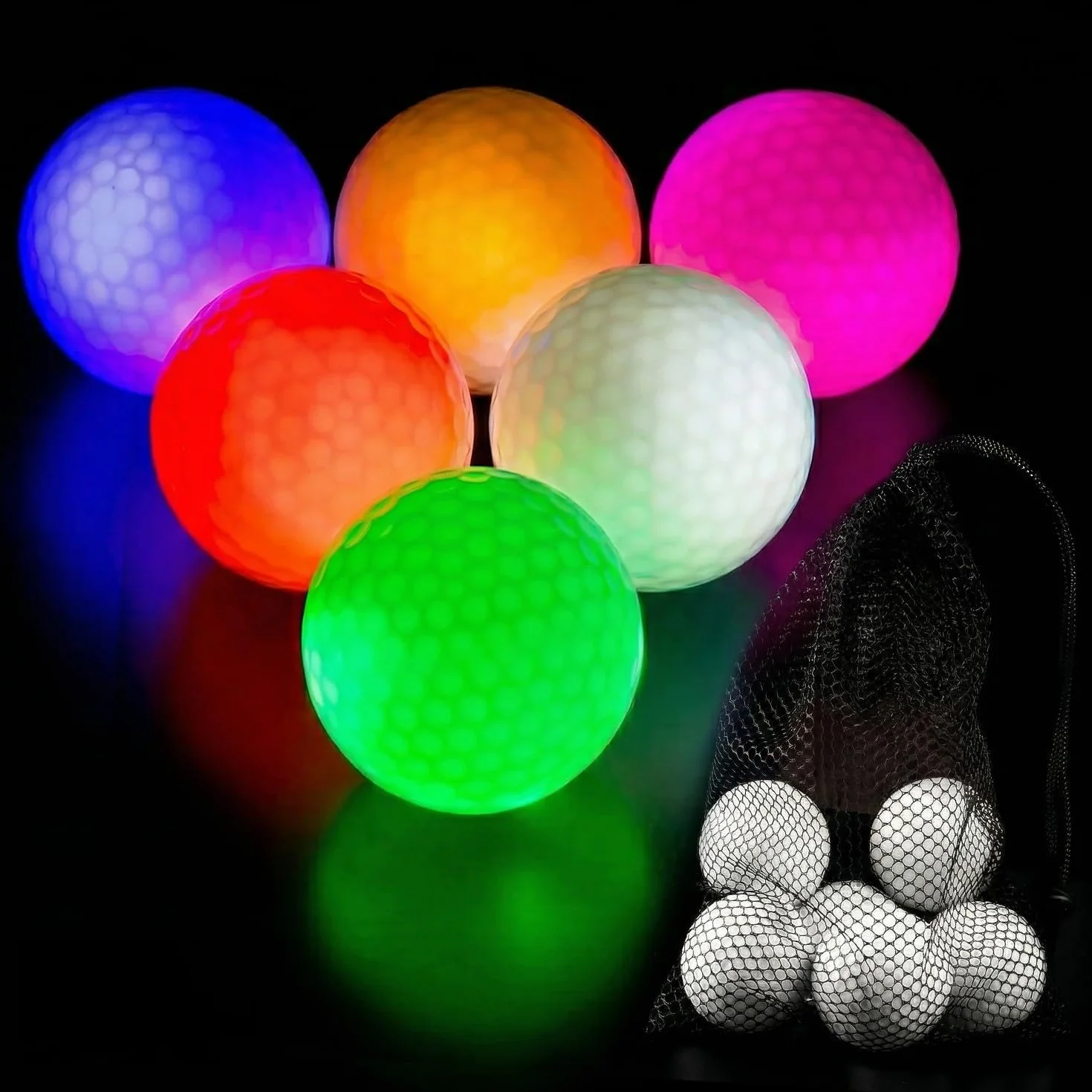 THIODOON Bolas de Golf LED Luminosas para Práctica Nocturna Larga Distancia 6 Colores