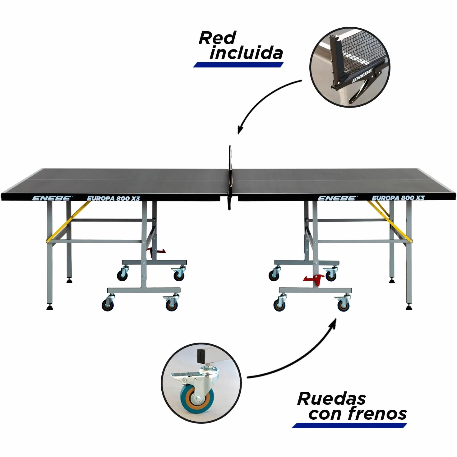 ENEBE Europa 800 X3 Mesa de Ping Pong Plegable con Red para Interiores
