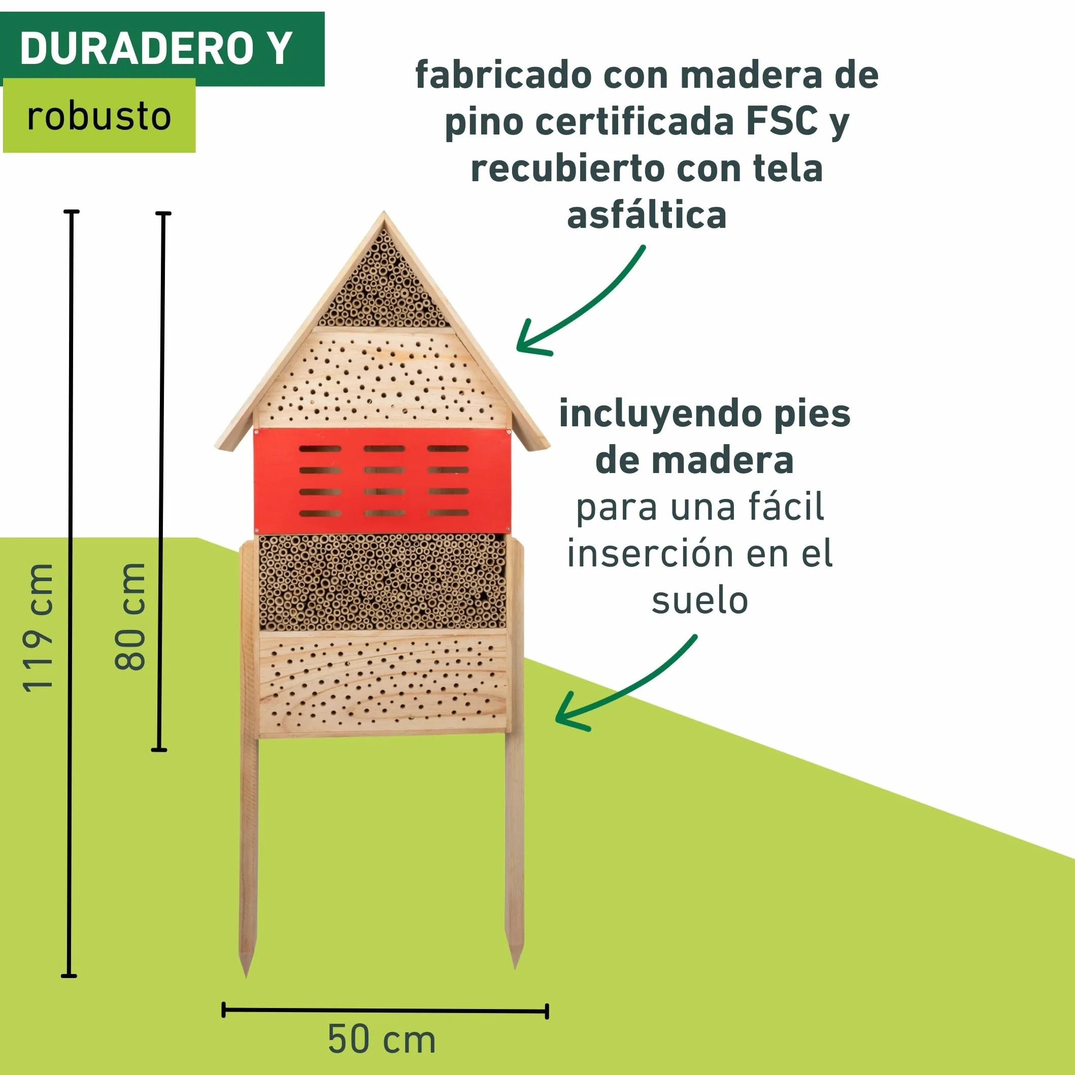 Windhager Hotel de Insectos High-Rise - Madera y bambú - Hotel de Abejas, casa de Insectos - casa de Insectos para Abejas, Mariquitas y crisopas - Hotel de Abejas con Patas de Madera