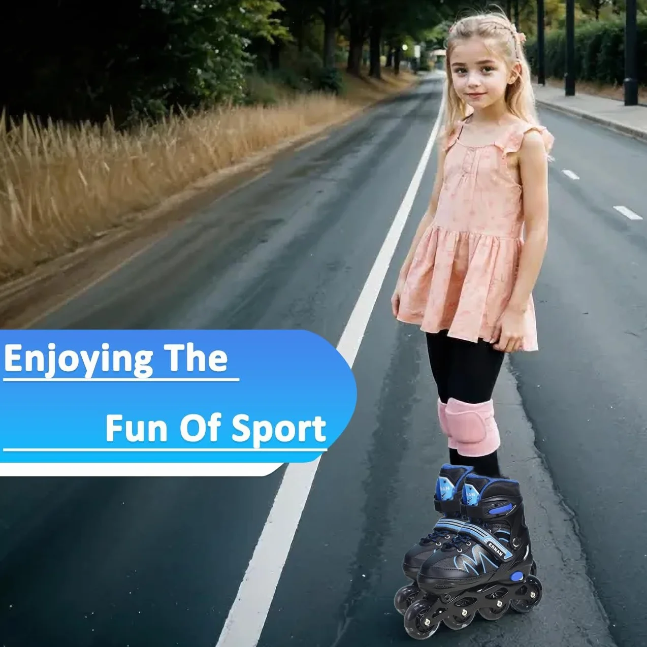 ERNAN Patines en línea ajustables para niños con ruedas de iluminación