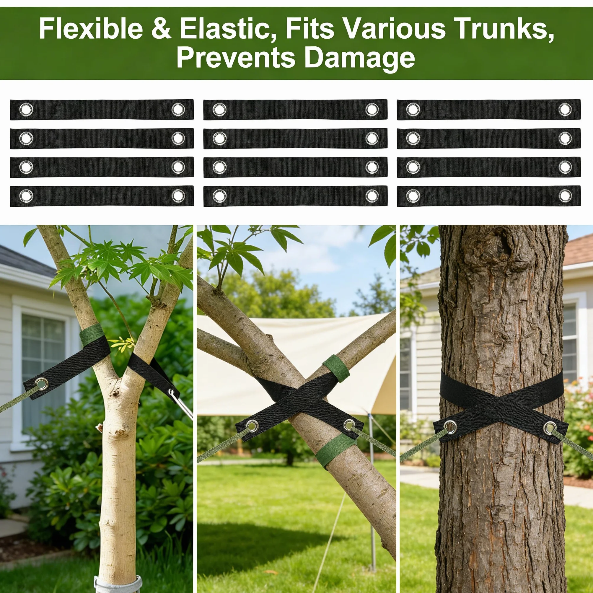 12 correas de árbol con ojales, cinta para sujetar el árbol, correas de soporte para árboles para tensar, árboles recién plantados, rectas y protección contra huracanes, cinta para atar árboles