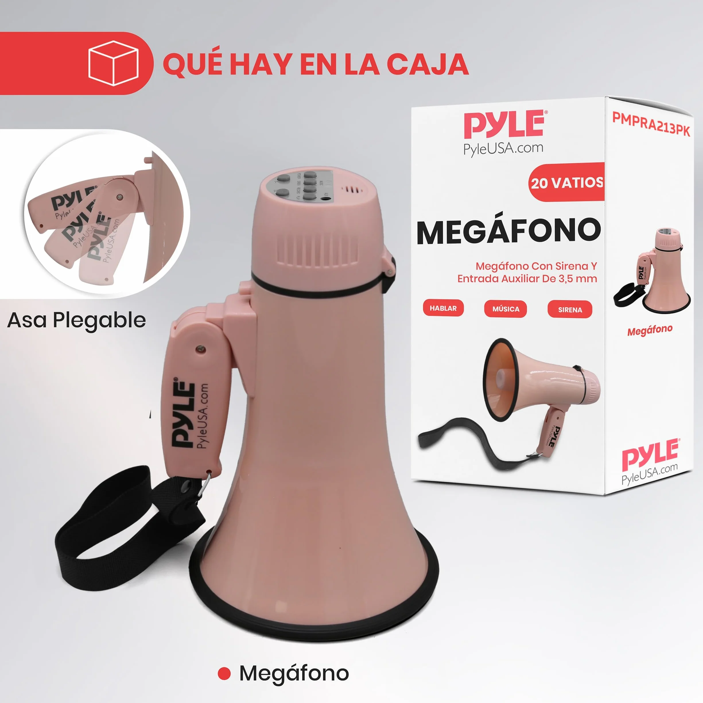 Pyle Megafono Portatil 20V Altavoz Sirena Compacto