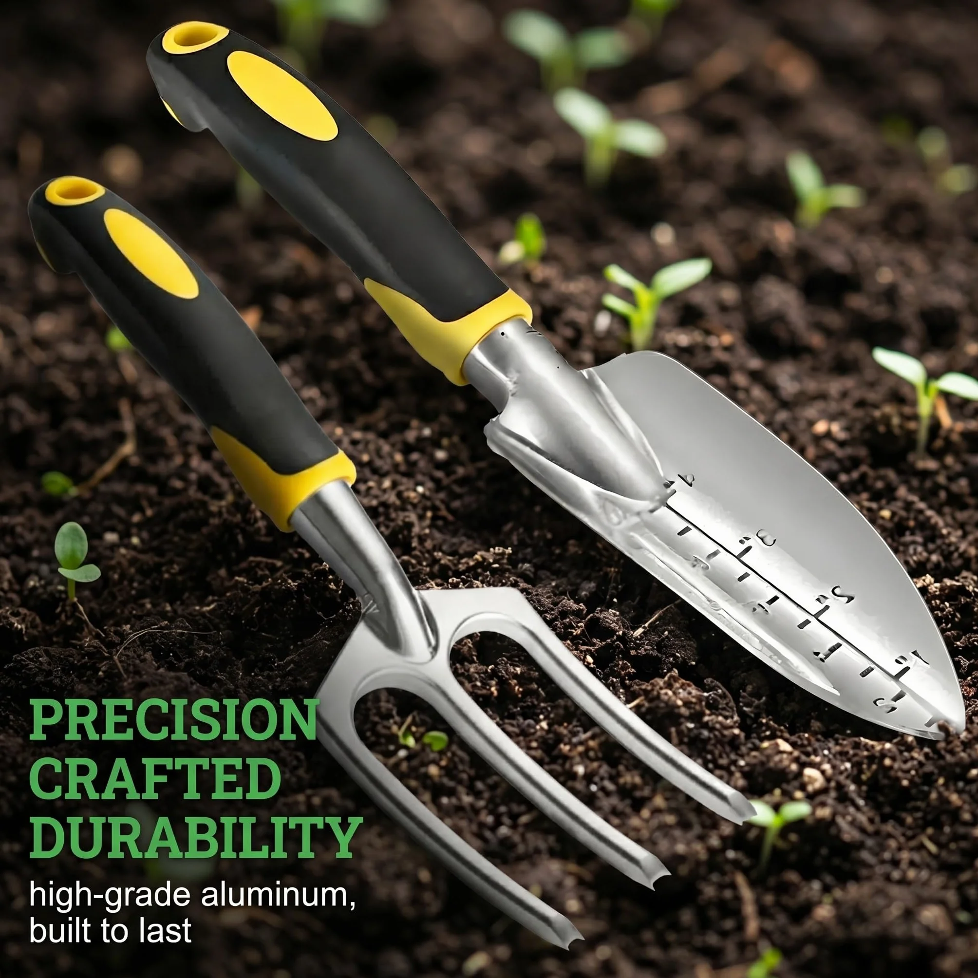 2 Piezas Herramientas De Jardín Herramientas Para Jardín Acero Inoxidable Pala Con Medidores De Profundidad Horca Con Mango Herramientas De Jardín Para Niños Y Adultos