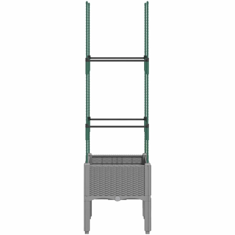 Macetero con enrejado, gris claro, 40 x 40 x 142,5 cm, plástico PP, maceta elevada para plantas trepadoras, jardín y terraza, aspecto de ratán, resistente y resistente a los golpes