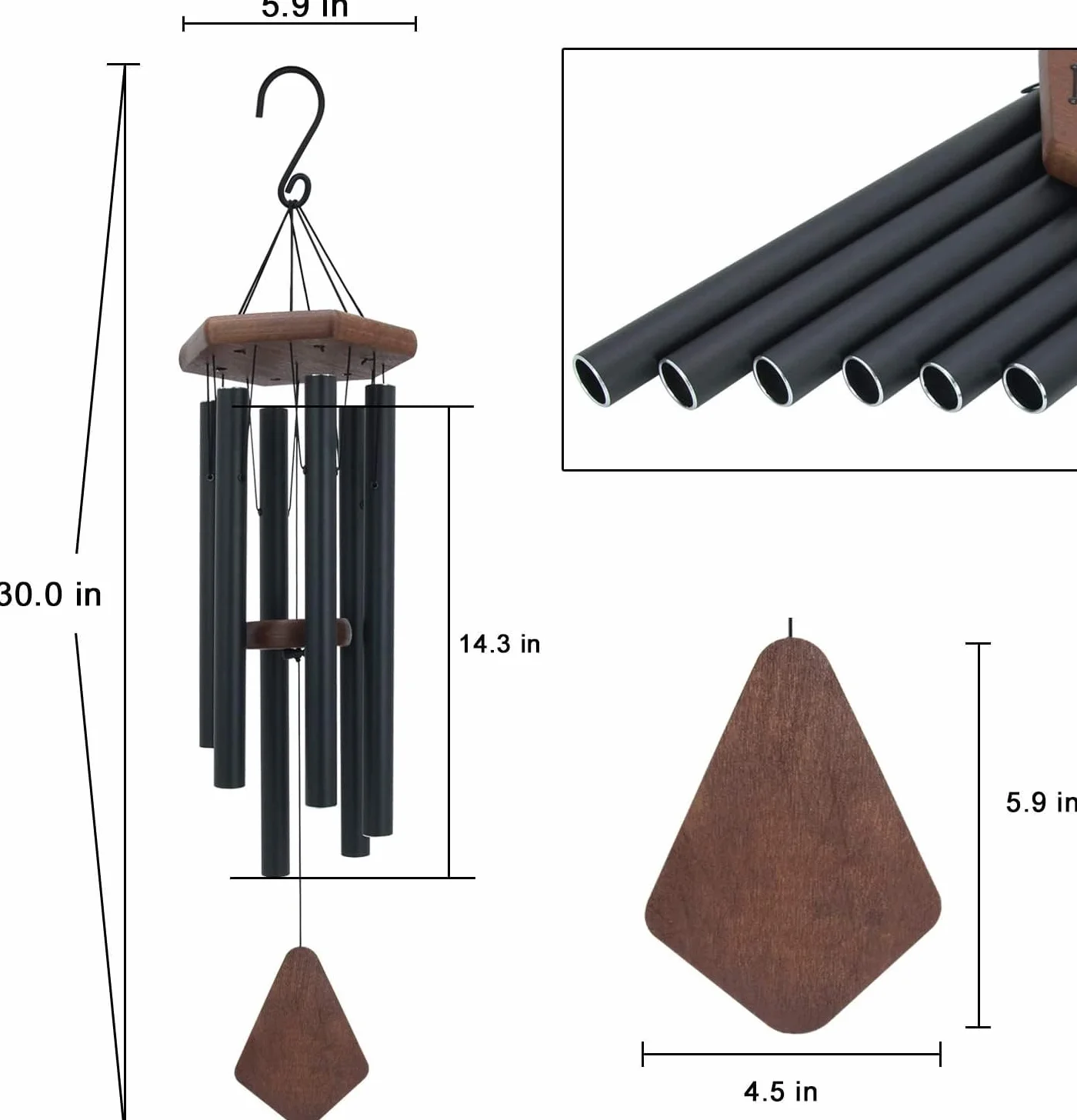 Astarin Campanas de Viento conmemorativas para Exteriores, Tono Profundo, campanillas de Viento para Exteriores, carillón de Viento Personalizado con 6 Tubos afinados, Elegante Timbre para jardín,