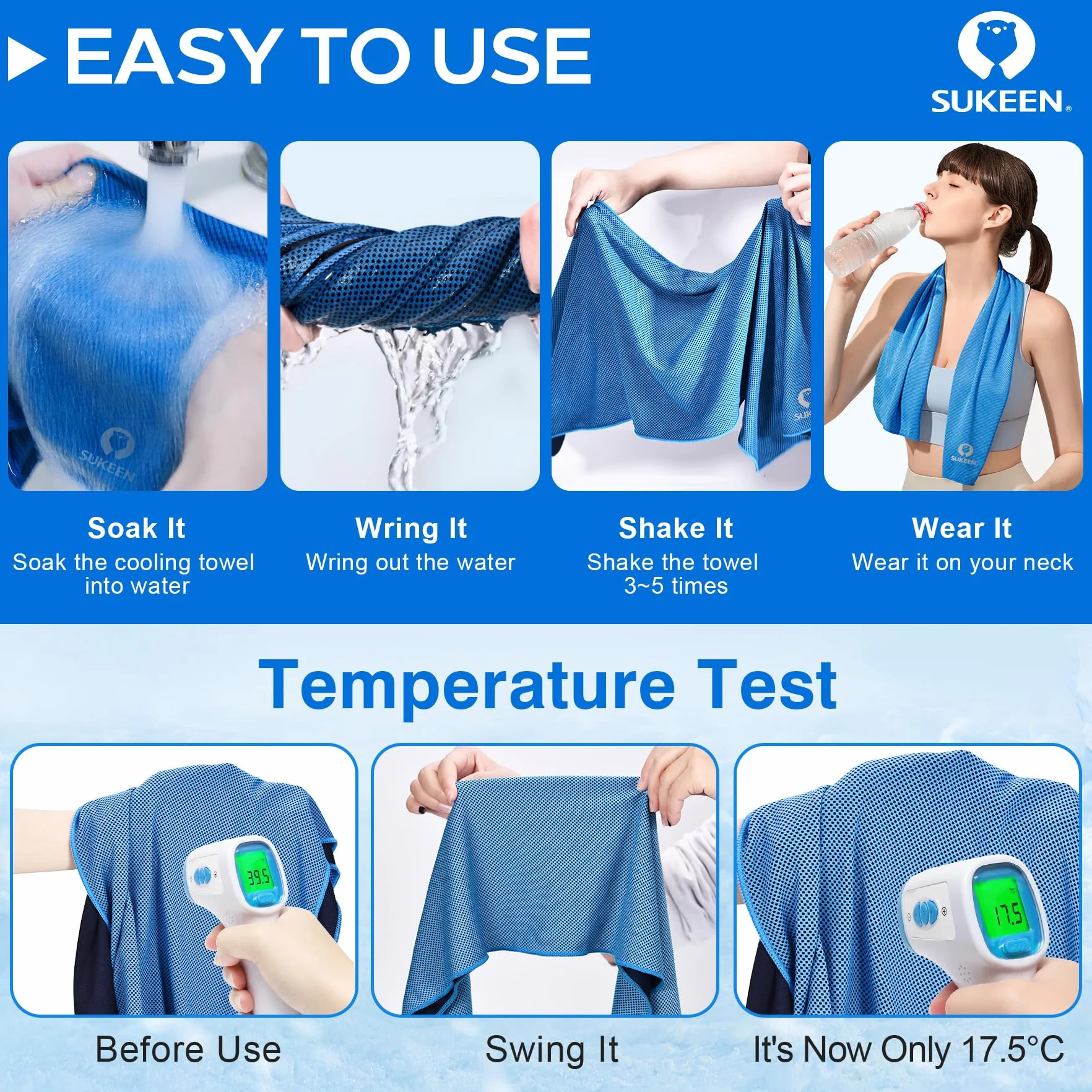 Sukeen Paquete de 4 Toallas de Enfriamiento, Suaves y Transpirables para Yoga, Deportes, Correr, Gimnasio