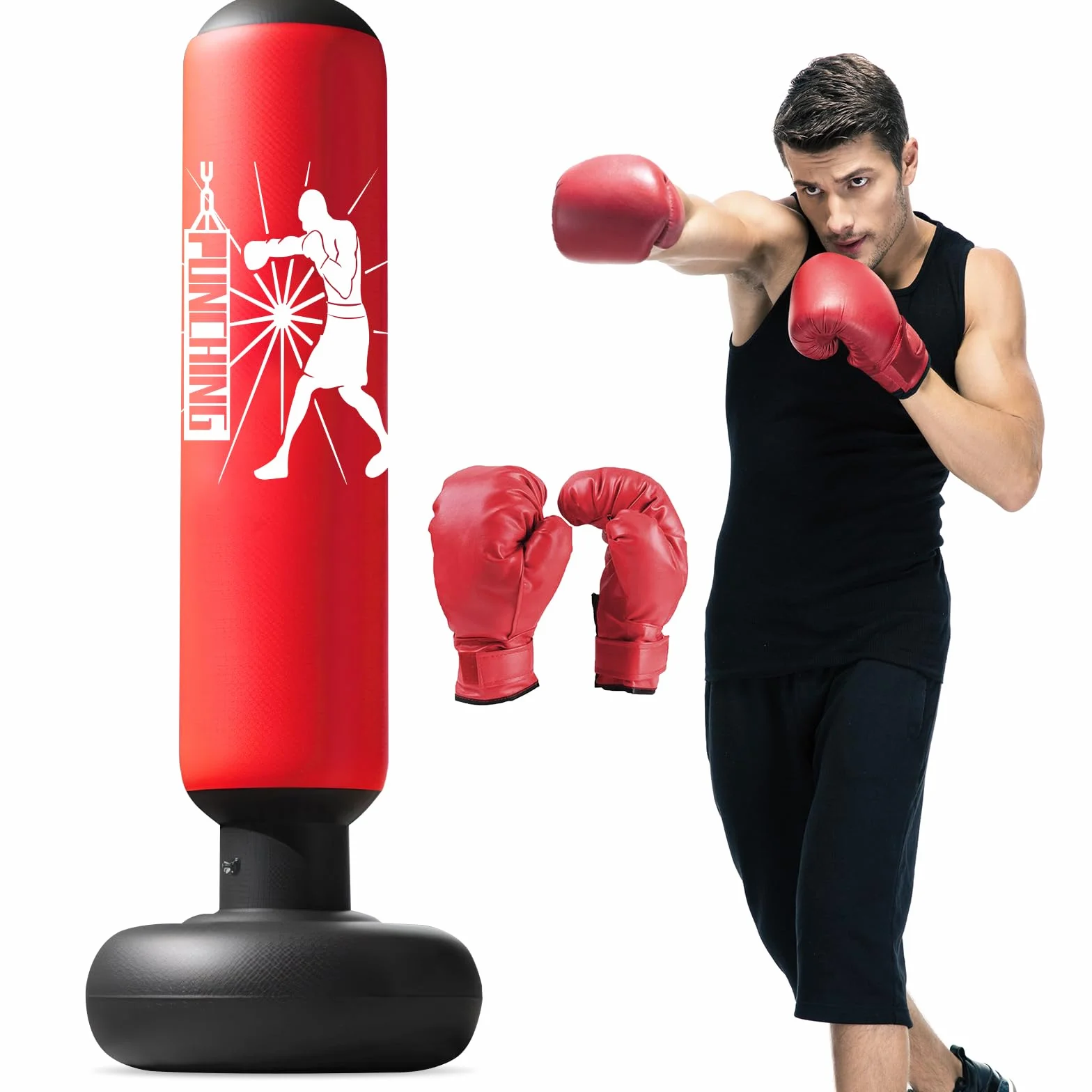 Qoosea Saco de Boxeo Niños 160cm Inflable de Pie con Guantes para Karate Kickboxing MMA 3-12 años