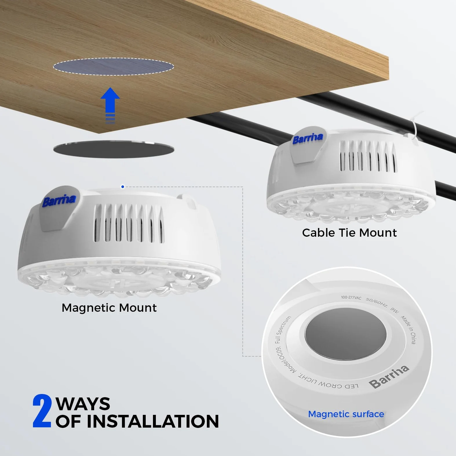 Barrina Orbgrow OG09 - Luz de cultivo con temporizador, LED rojos de 660 nm de 36 W (4 x 9 W, equivalente a 540 W), luz de espectro completo para plantas de interior, magnética y enlazable, 5 niveles