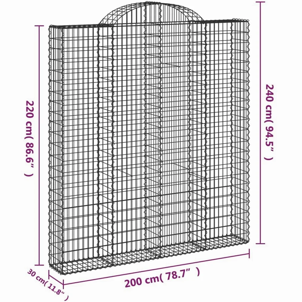 5 gaviones de arco alto. Hierro galvanizado de 200x30x220/240cm para barreras de jardín y protección visual como pared decorativa de gaviones con aislamiento acústico de alambre robusto con