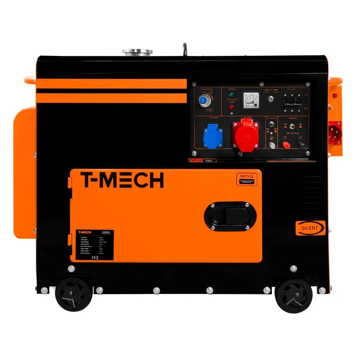 Generador Eléctrico Diésel Trifásico Silencioso Gasolina 400V 6500W 13CV, con Interruptor de Transferencia Automática(ATS),20L Capacidad de Tanque Combustible,Juego Herramientas+Embudo de Combustible