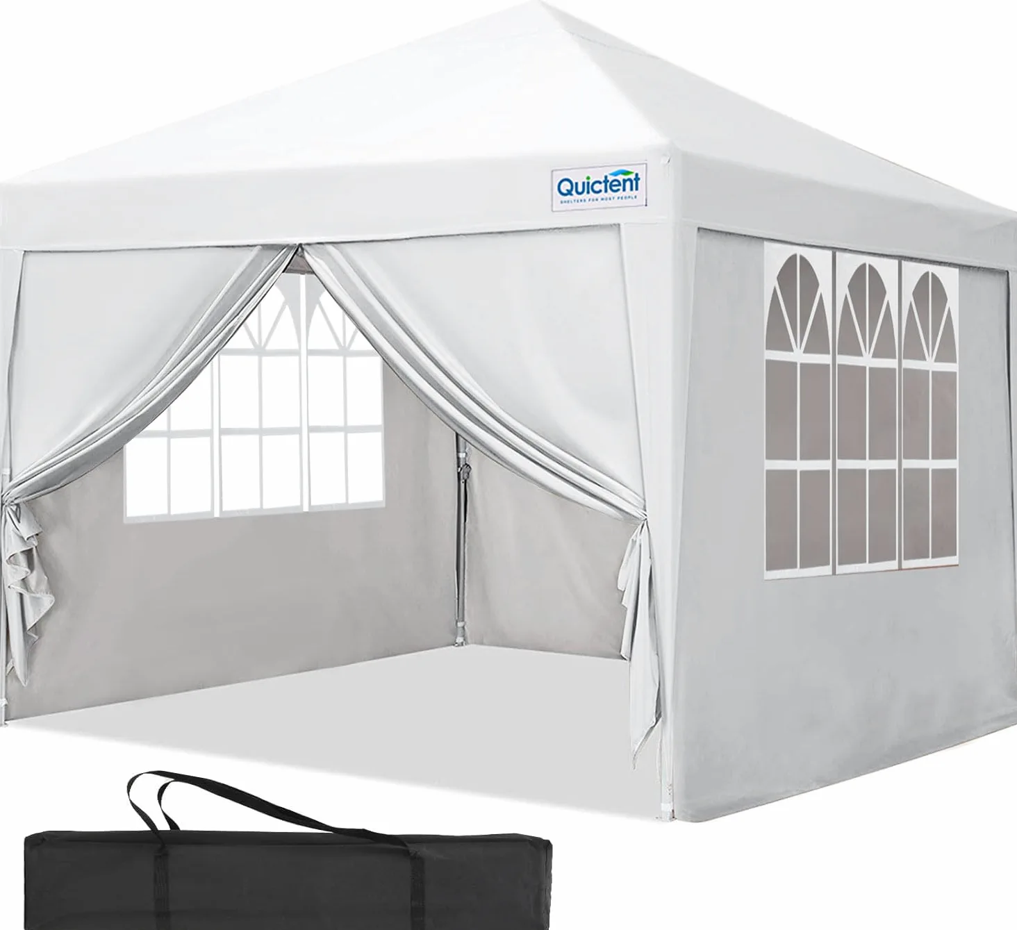 Quictent Carpa Plegable 3x3m Gazebo con Paredes Laterales Extraíbles, Refugio para Eventos de Altura Ajustable, Tienda Portátil para Fiesta de Jardín y Camping, Blanco | Carpa de jardín con paredes laterales, protección UV 50+, bolsa de transporte, marco