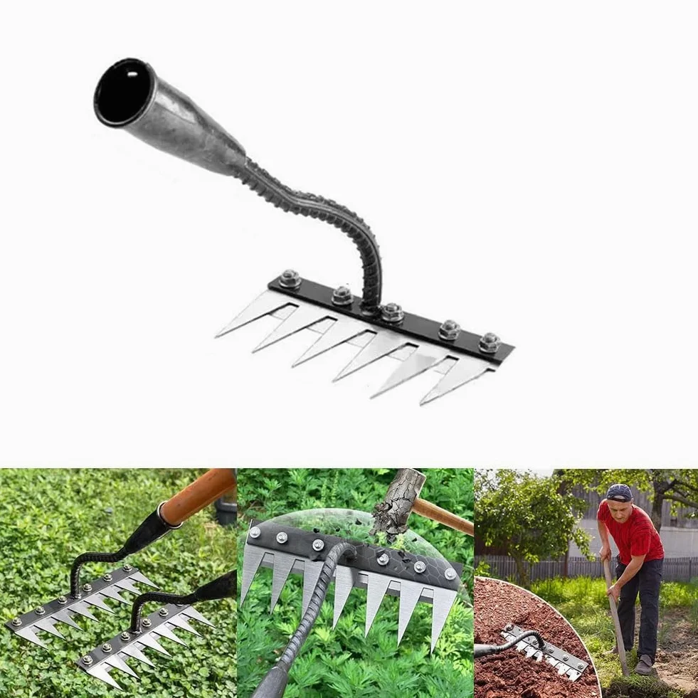 Rastrillo de acero al carbono para desmalezar, rastrillo de jardín de metal resistente, rastrillo de hierro para jardinería y desmalezado, rastrillo desmalezador, rastrillos para jardinería, rastril