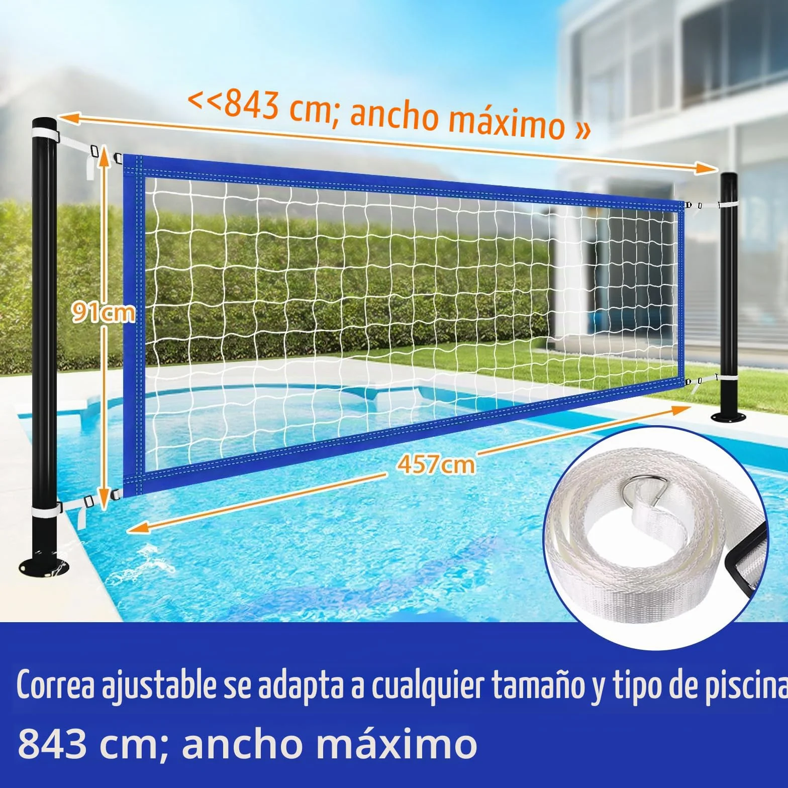 Red de voleibol de piscina 457 x 91 cm – Impermeable, portátil, polietileno (PE) para juegos acuáticos