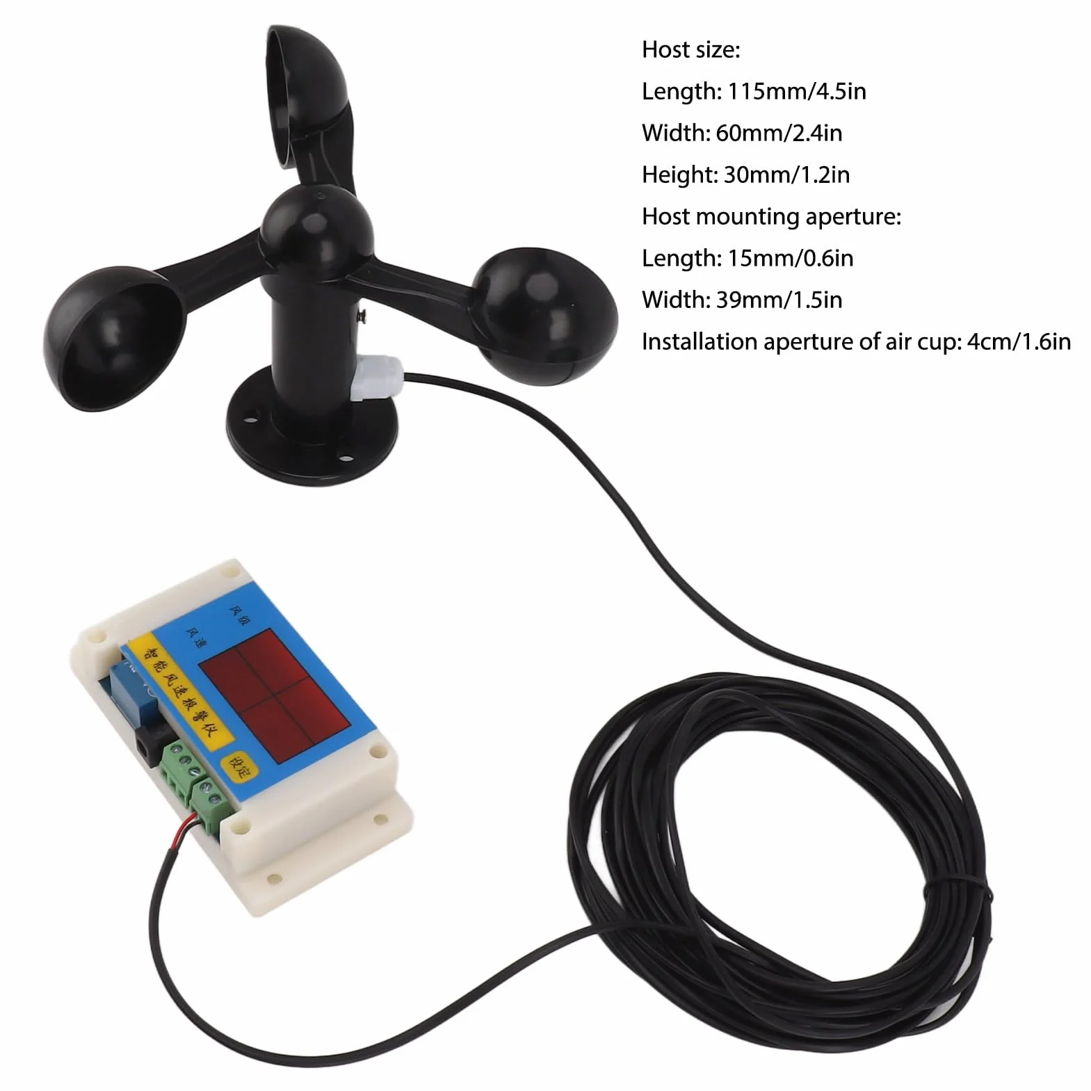 Medidor de Velocidad del Viento, Anemómetro de Grúa Torre de 3 Aspas de Ventilador, Dispositivo de Alarma de Velocidad del Viento USB de 5 V de Alta Precisión con Función de