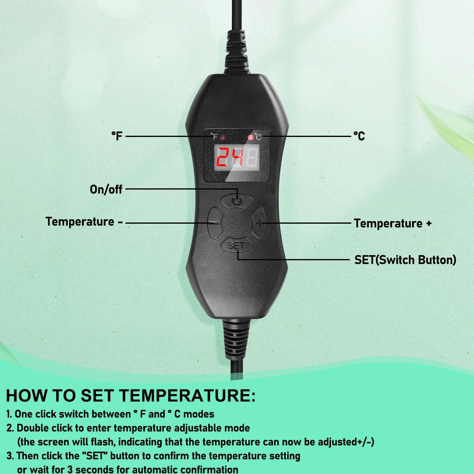 Estera calefactora para plantas con termostato: 10 x 20,75 pulgadas, estera térmica segura para plantas, 50 W, estera térmica duradera para plantas, invernadero de la habitación, estera térmica para