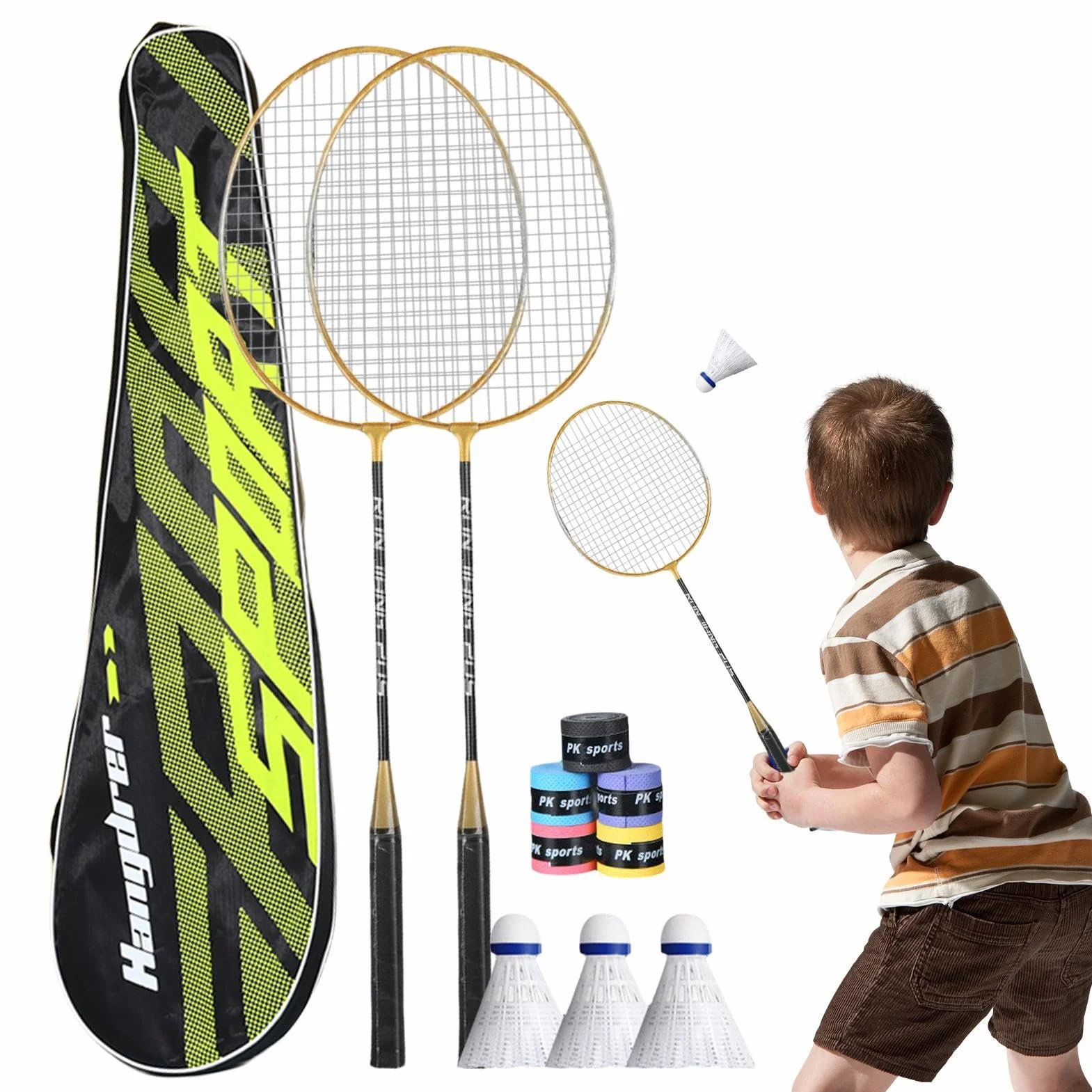 Juego de raquetas de bádminton ligero para adultos, agarre absorbente, exterior