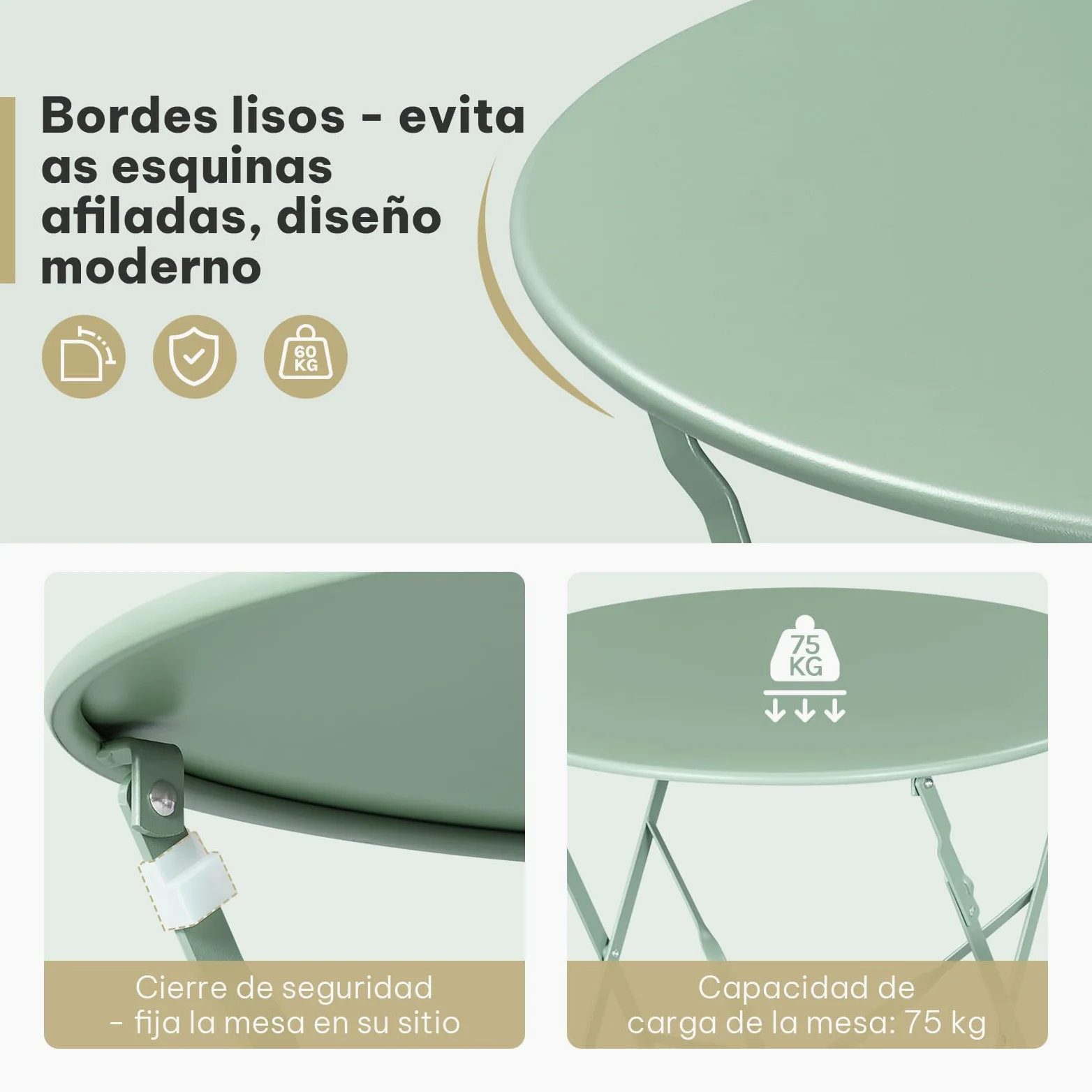 eSituro Conjunto Muebles Jardín, Mesa y 2 Sillas Plegables de Terraza, Muebles para Bistró, Balcón, Patio y Exterior, Metal Resistente, Verde