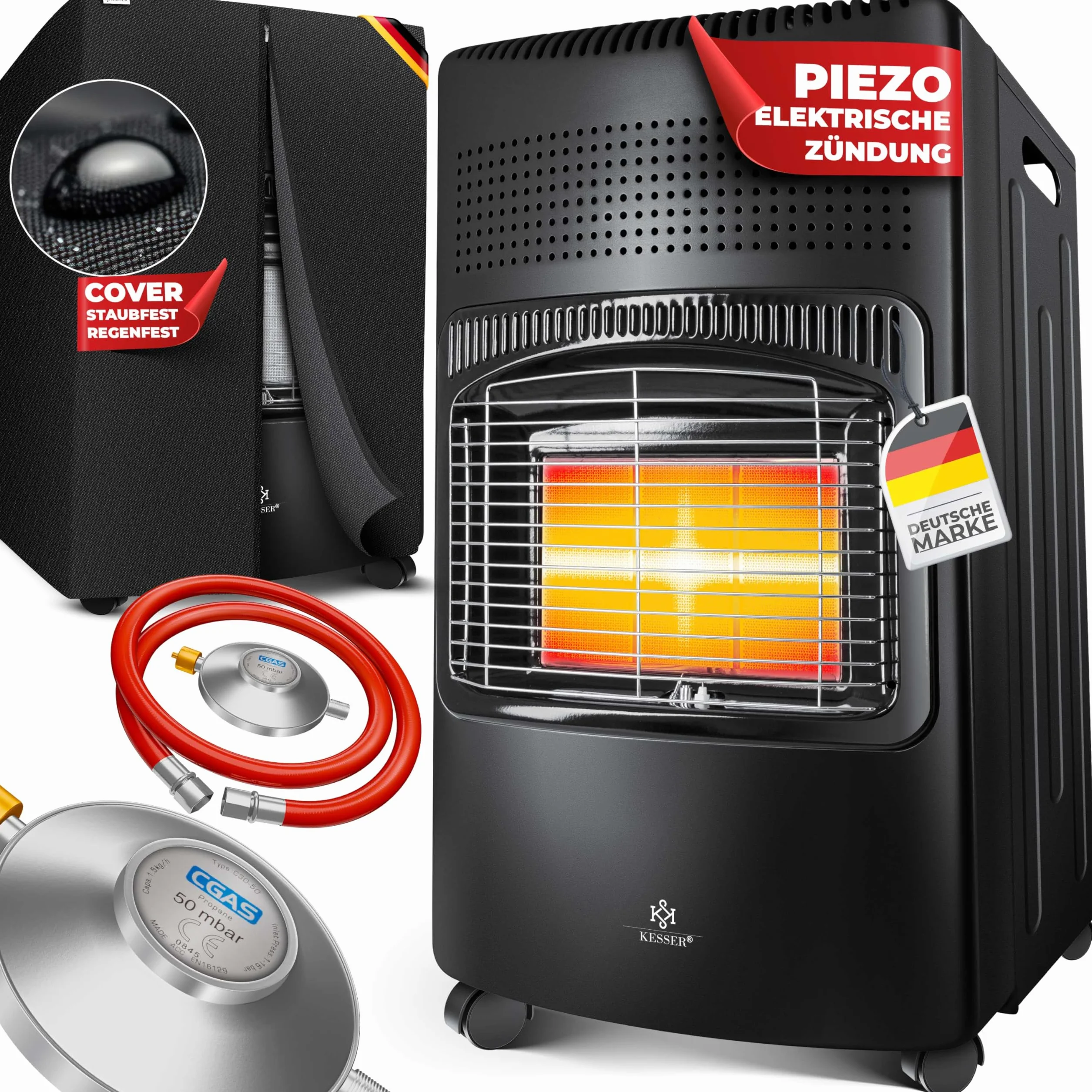 KESSER® El calentador cerámico de gas de 4200W, incl. regulador y manguera de gas, calentador con quemador cerámico de infrarrojos, bombonas hasta 15kg