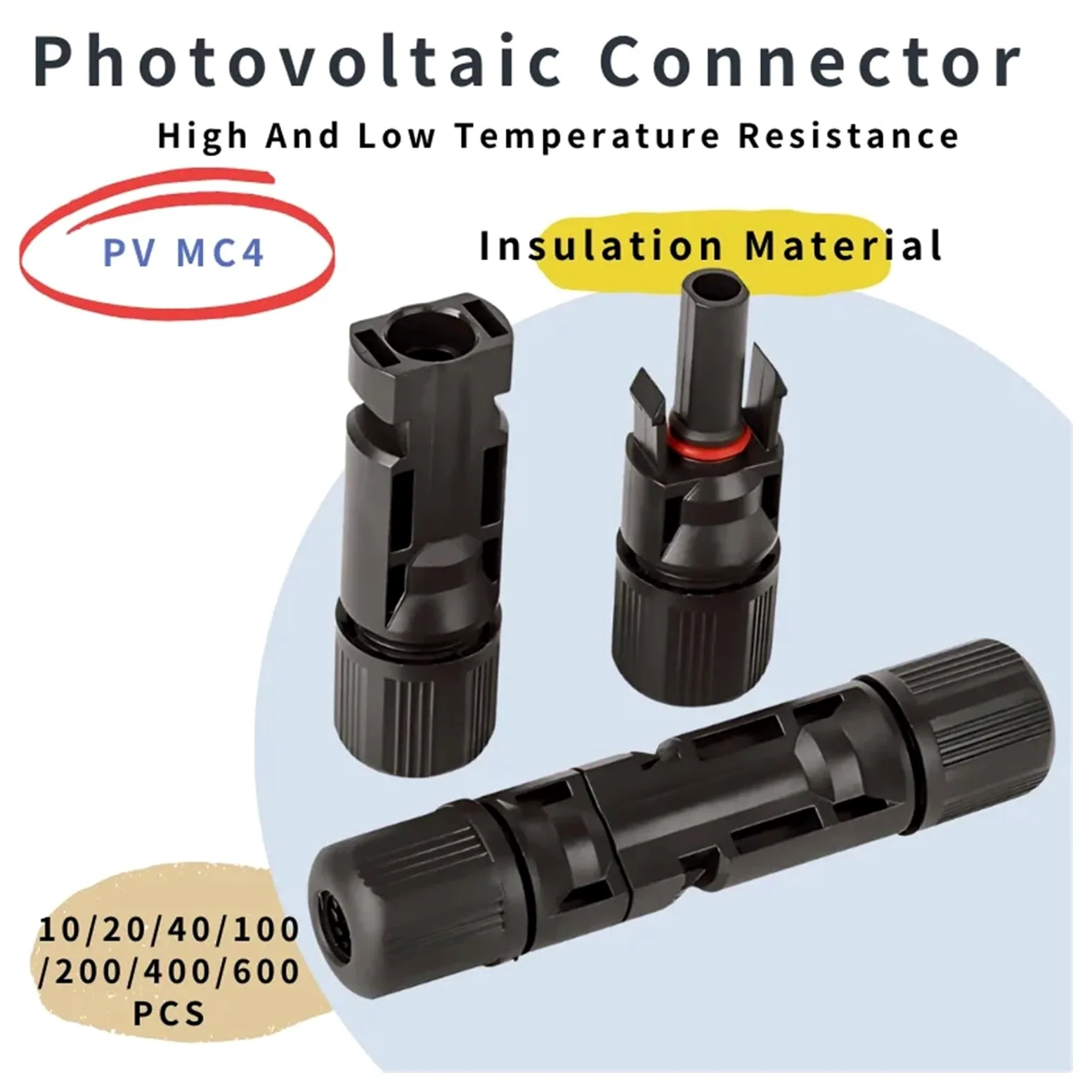 Kit de Conectores for Paneles solares (600/400/200/100/10 Piezas), Enchufe fotovoltaico de 1000 V CC y 30 A, for Cable MC fotovoltaico de 2,5/4/6 mm²(200pcs(100pairs))