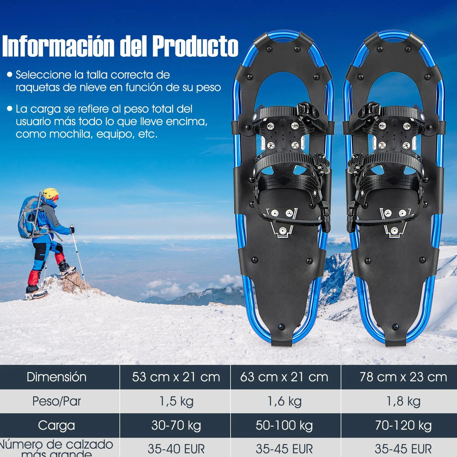 GOPLUS Raquetas de Nieve de Aluminio 53cm 63cm 78cm con Bastones Ajustables