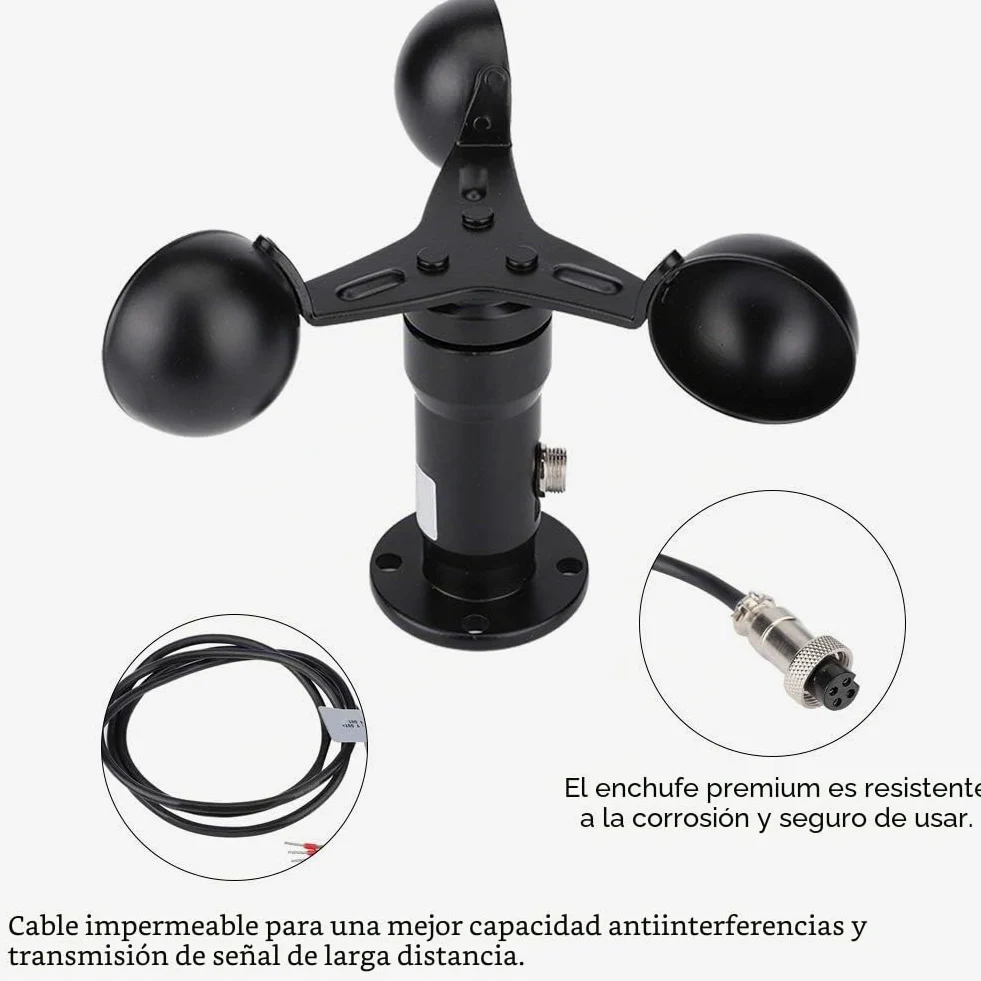 Anemómetro de 3 Tazas, Sensor de Velocidad del Viento, Aleación de Aluminio, Salida 0-10V, 12-24V DC, Negro, 12.4cm, para Estación Meteorológica