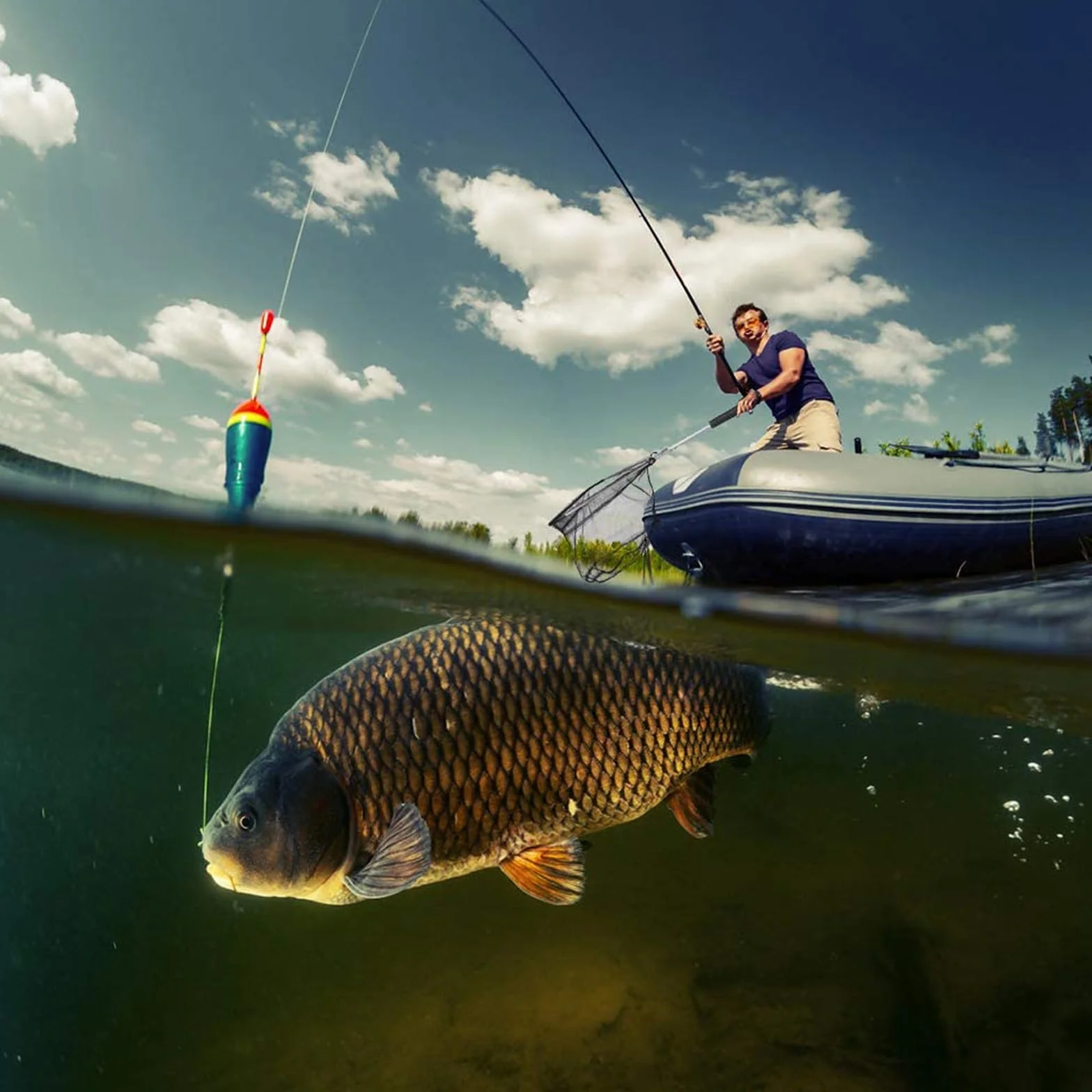 Red de Pesca de Acero Inoxidable Triangular Plegable 1,9 m Mango Telescópico Extensible