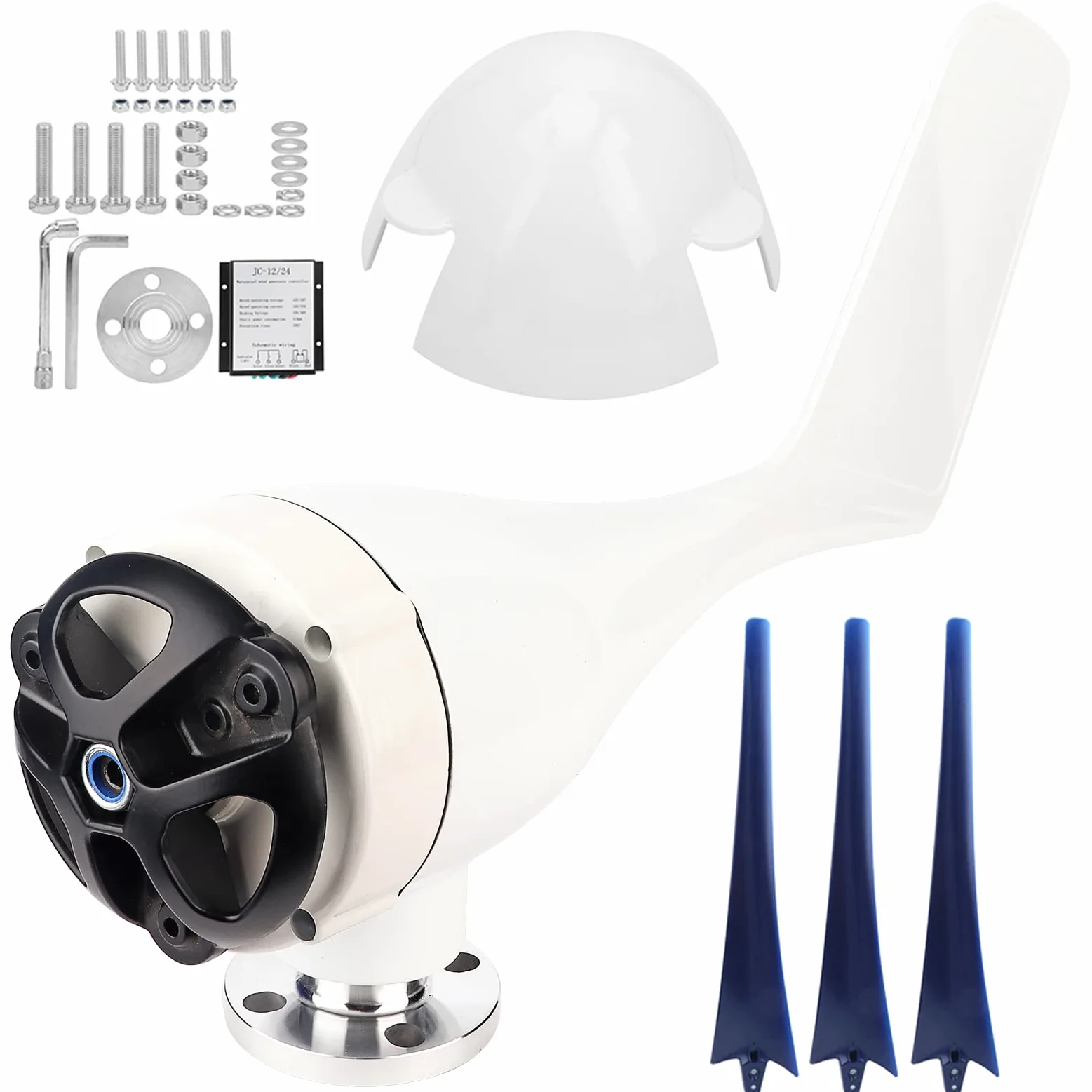 Pissente Generador de Viento de 800 W, Kit de Generador de Viento Pequeño con Fibra de Nailon, Alternador de Imán Permanente de 3 Palas, Arranque bajo a 2 M S para Carga de Batería Doméstica Marina