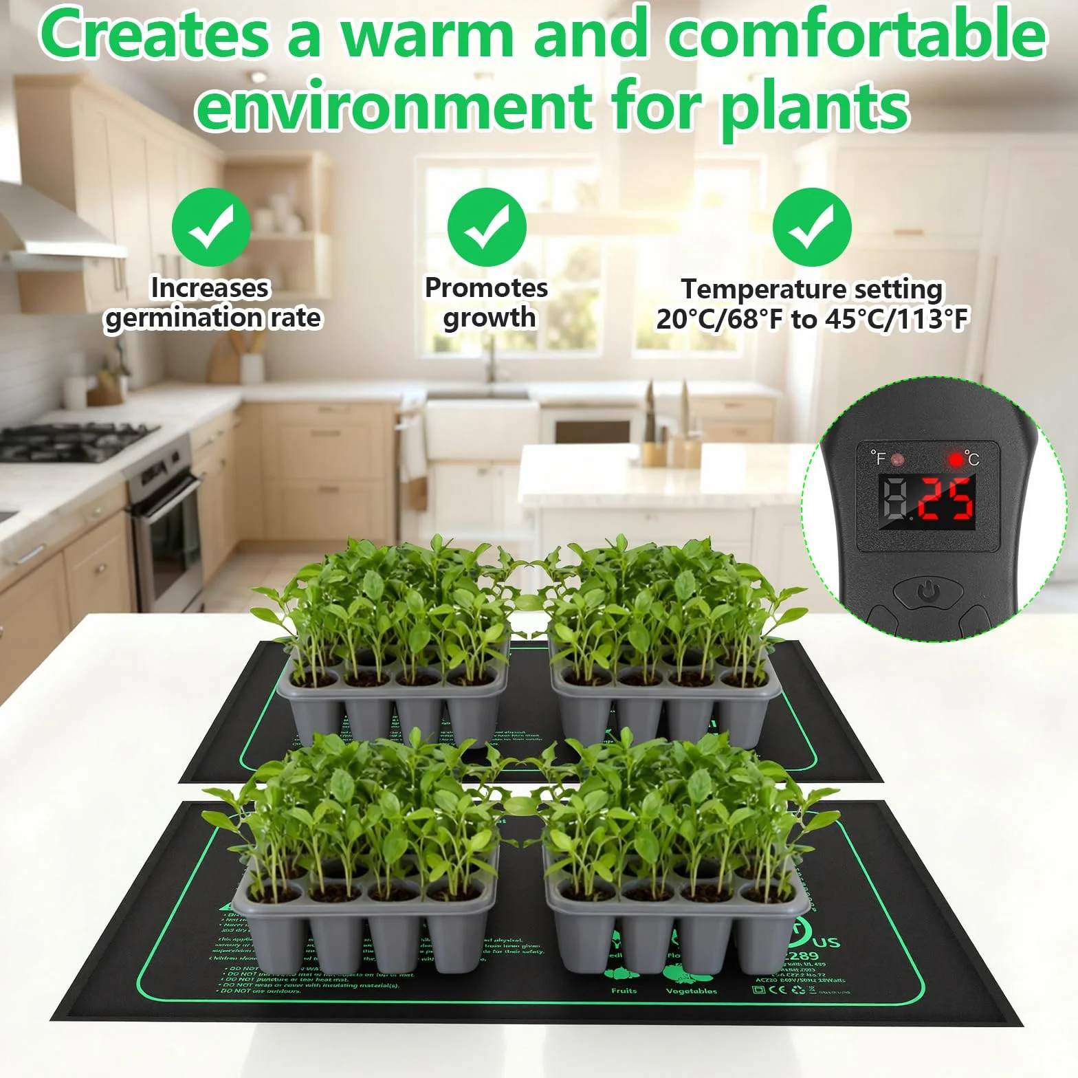 2 Piezas Estera Calefactora para Plantas con Termostato, Alfombrilla de Calor para Plantas, Estera Calefactora Ajustable 20–45°C, Impermeable IP67, para Semilleros, Mascotas y Reptiles