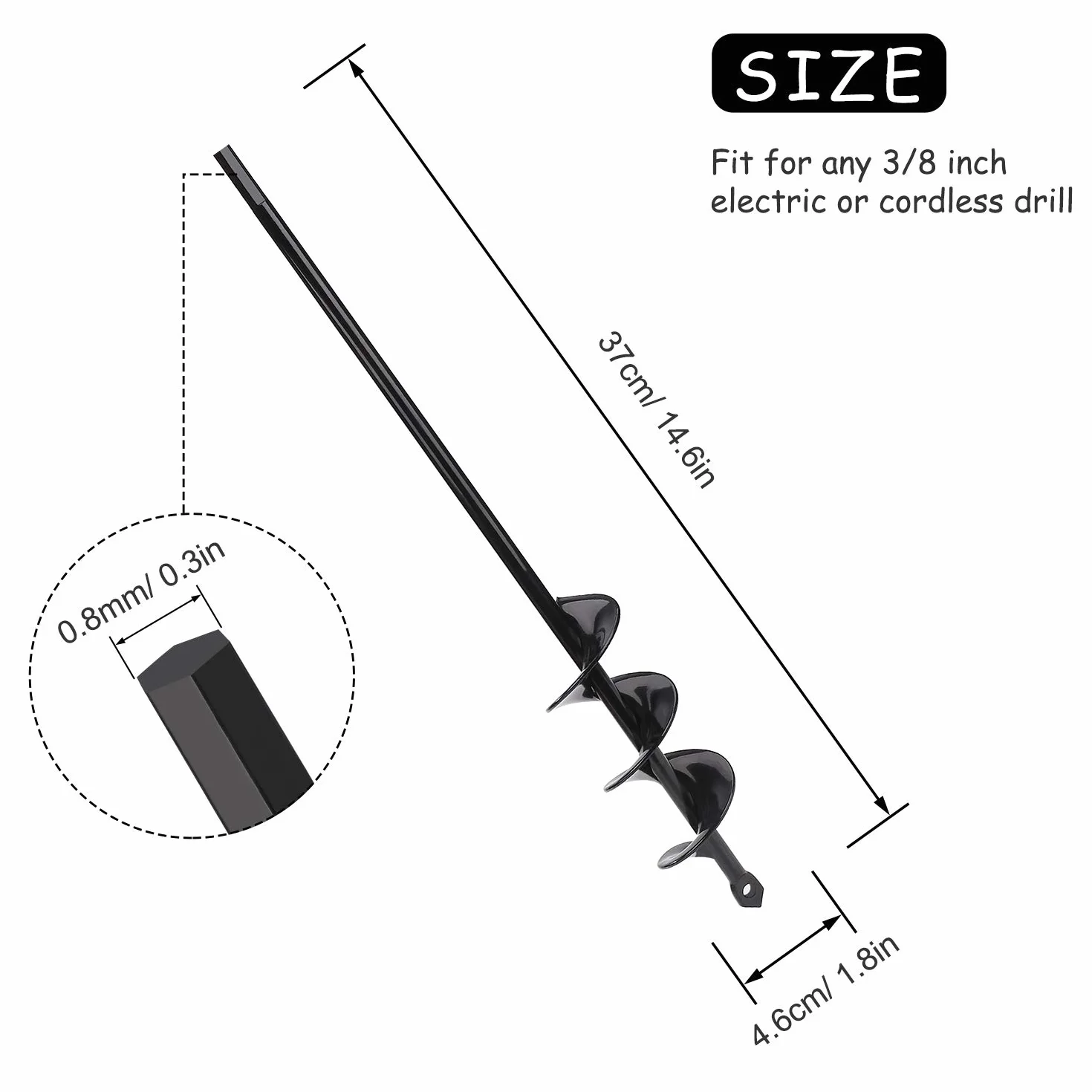 Jardín Espiral Broca, Excavadora de Taladro para Ahoyadora, Cultivador de Suelo Broca, Agujero Herramientas de Mano para Flor Plantar Bulbos De Cama Plántulas (Dia-4.6cm, L-37cm)