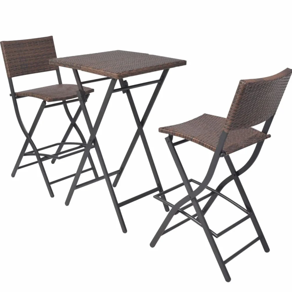 vidaXL Mesa Alta de Bar con Taburetes Jardín 3 Pzas Juego de Muebles Terraza Mesita y Sillas Altas Asienyos de Poli Ratán Sintétco Marrón Tipo Mimbre