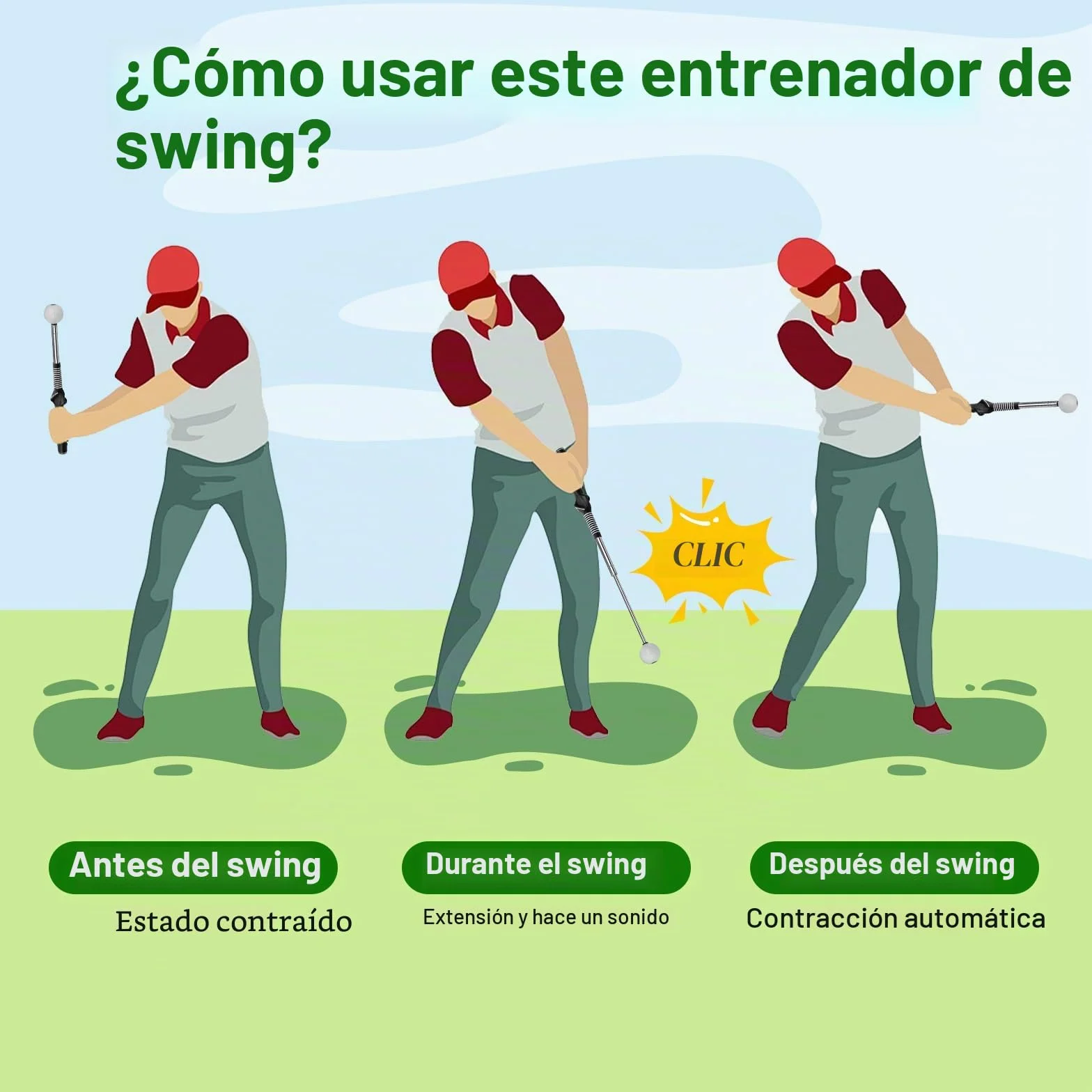Entrenador de Swing de Golf Telescópico Retráctil con Click para Diestros