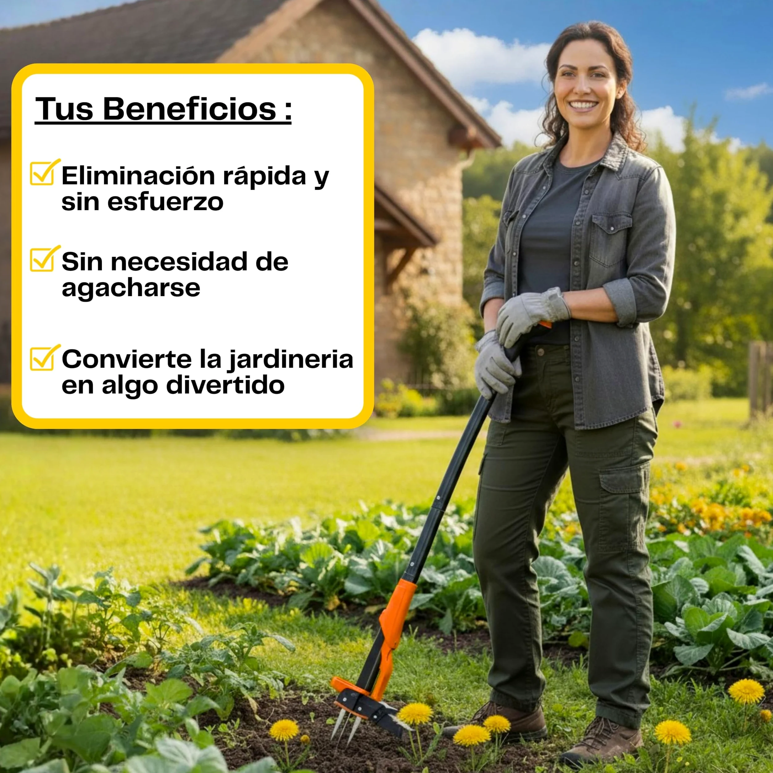 Extractor Malas Hierbas con 4 Puntas de Acero Ultrarresistente y Eyector de Plantas | Herramienta para Quitar Malas Hierbas Jardin Sin Agacharte Y Sin Esfuerzo. Deshierbador Manual Largo 100 Cm