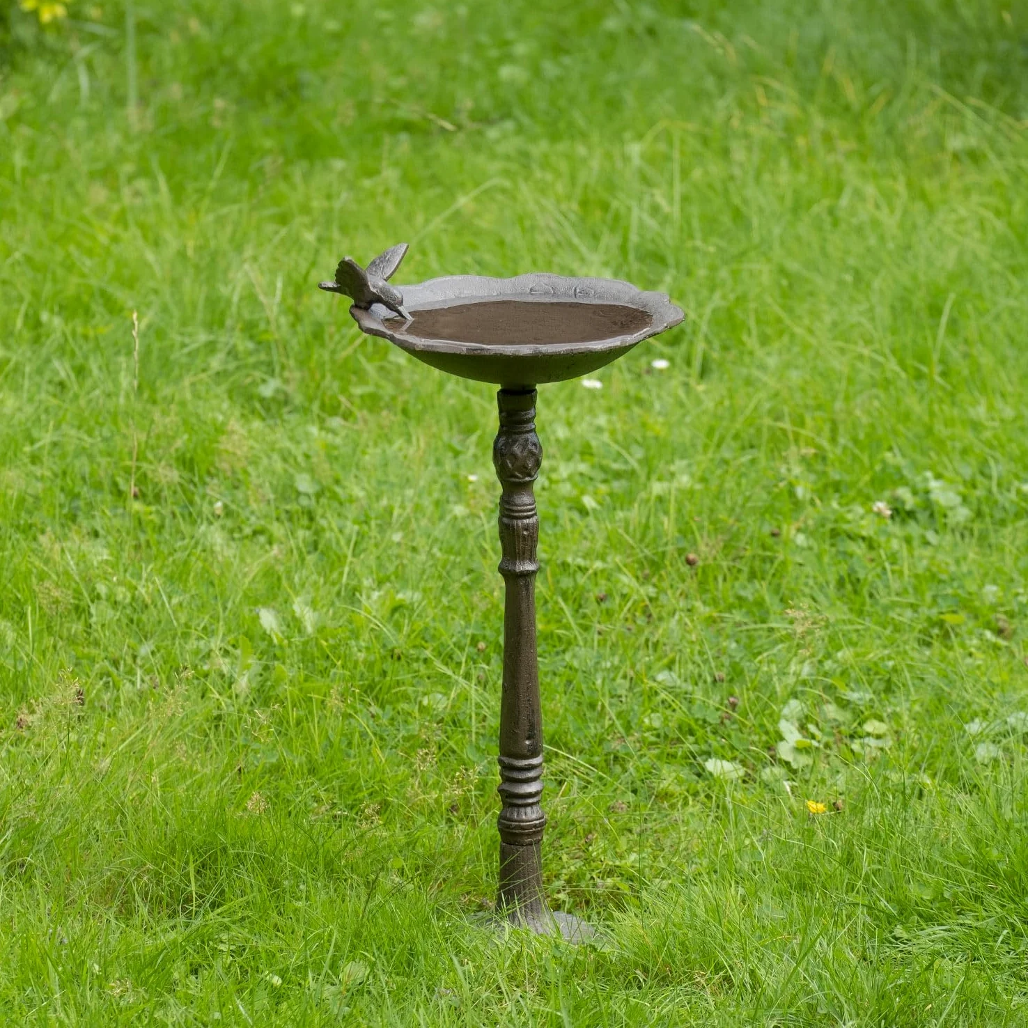 Moritz Bebedero para pájaros de hierro fundido con soporte, diseño antiguo, 72 cm de alto, color marrón