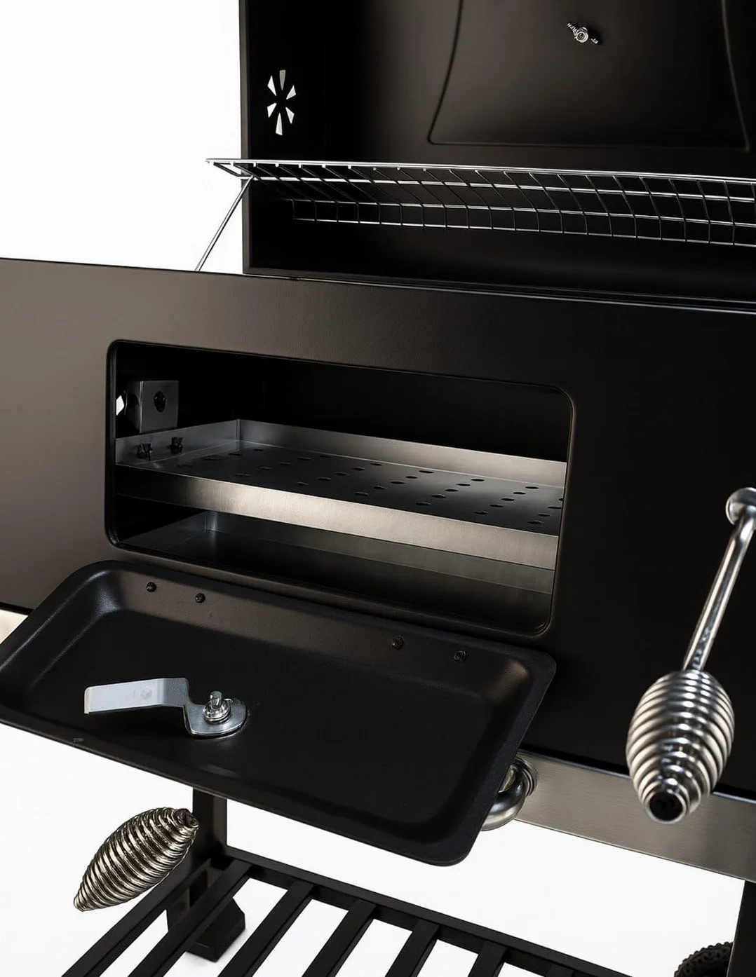 JARDIN202 - Barbacoa de Carbón Alabama Grande con Ruedas, Termómetro y Altura Ajustable | Parrilla Grill de Carbón con Carrito y Tapa | (Negro)