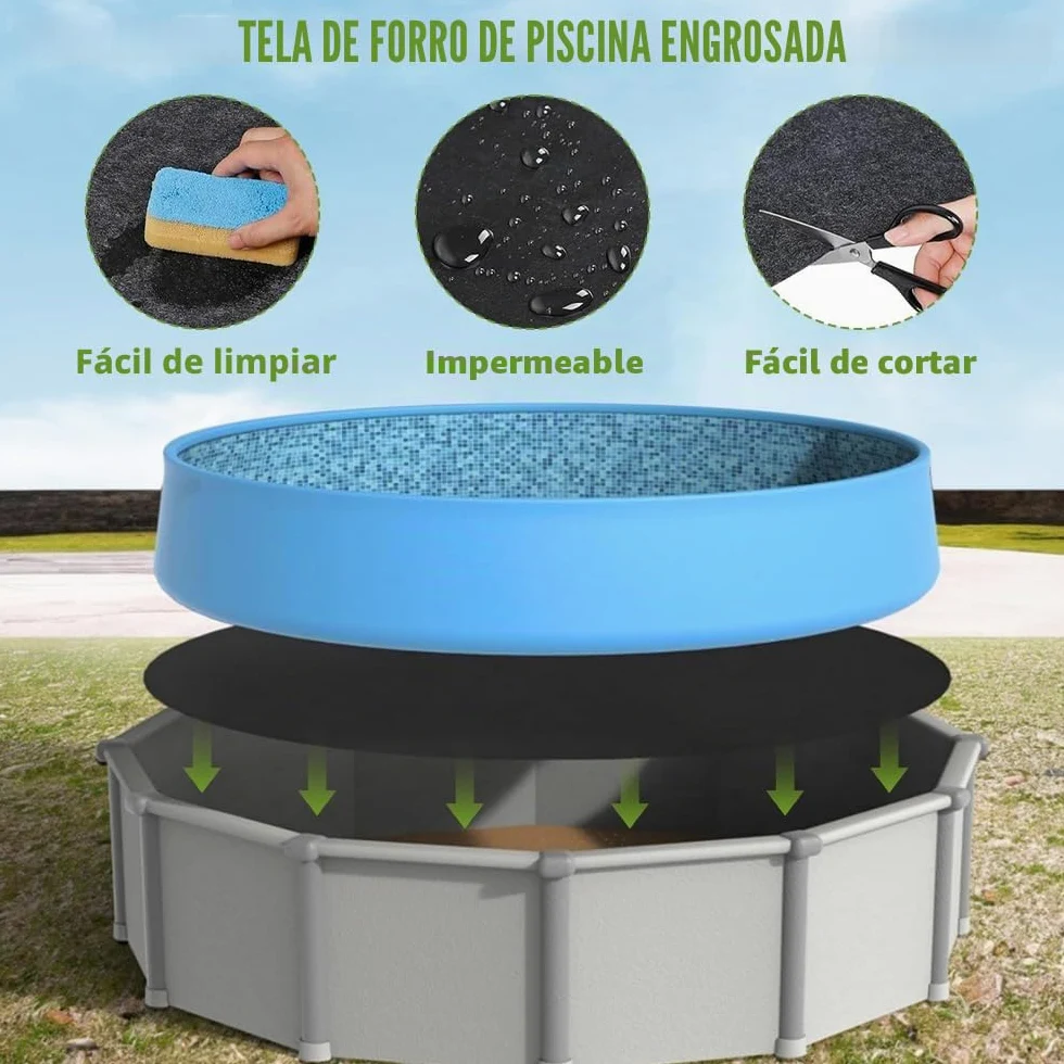 Base de Piscina Redonda, Revestimiento para Piscinas Elevadas, Alfombrilla de Fieltro Absorbente (Negro)