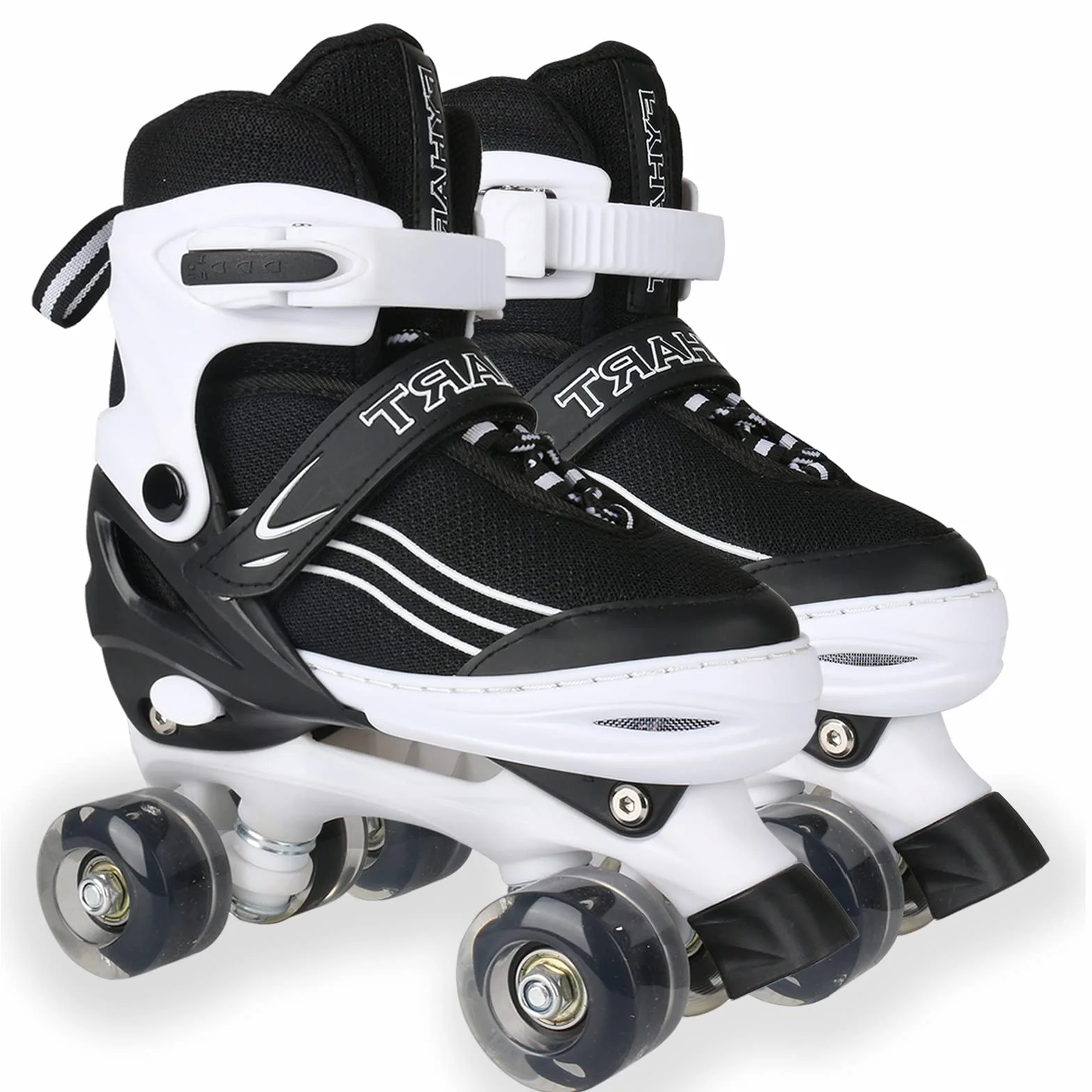 Patines Quad Ajustables 4 Tamaños Ruedas Luminosas Blanco Negro para Niñas Niños Principiantes