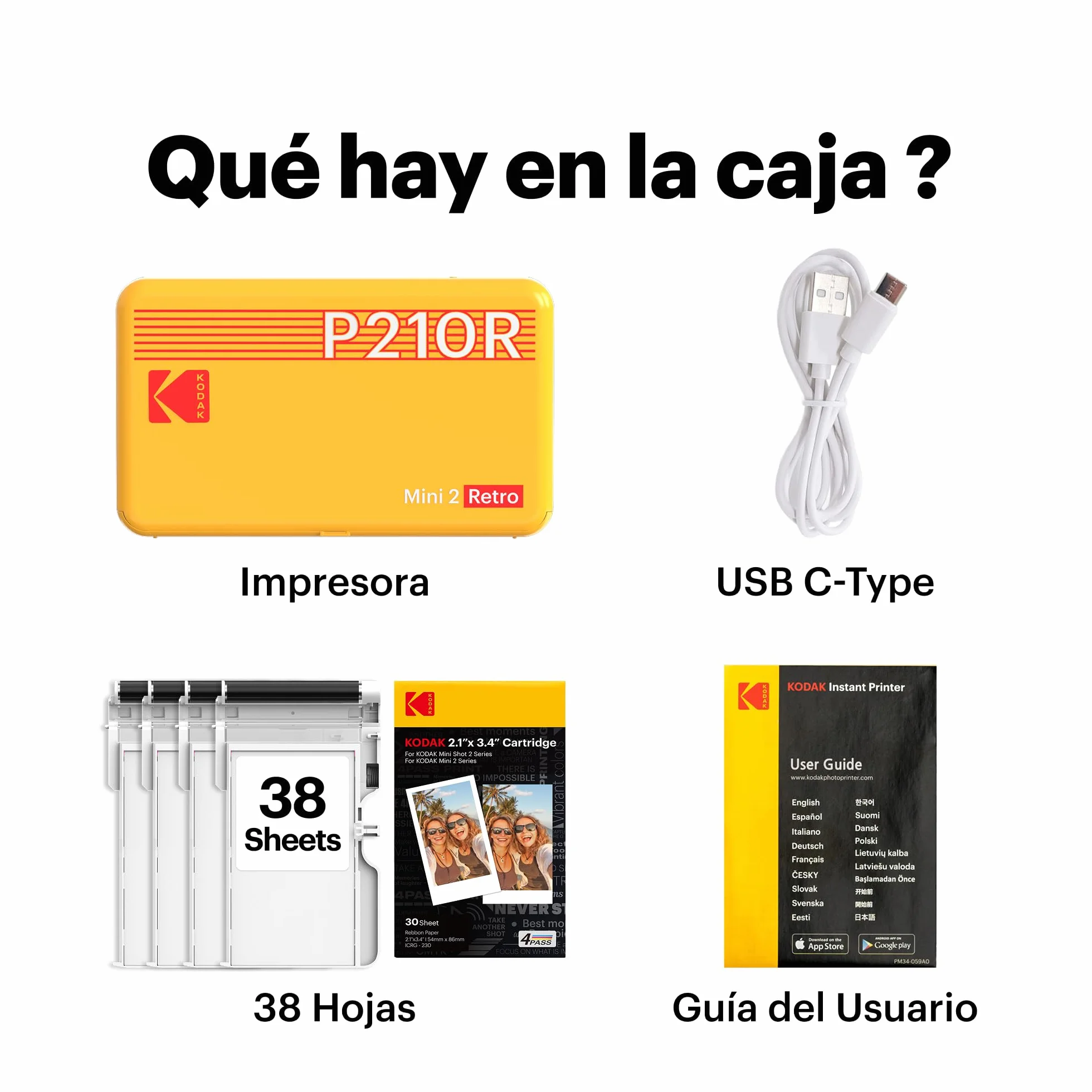 KODAK Mini 2 Retro Impresora Fotográfica 4Pass 54X86mm Bluetooth Blanco