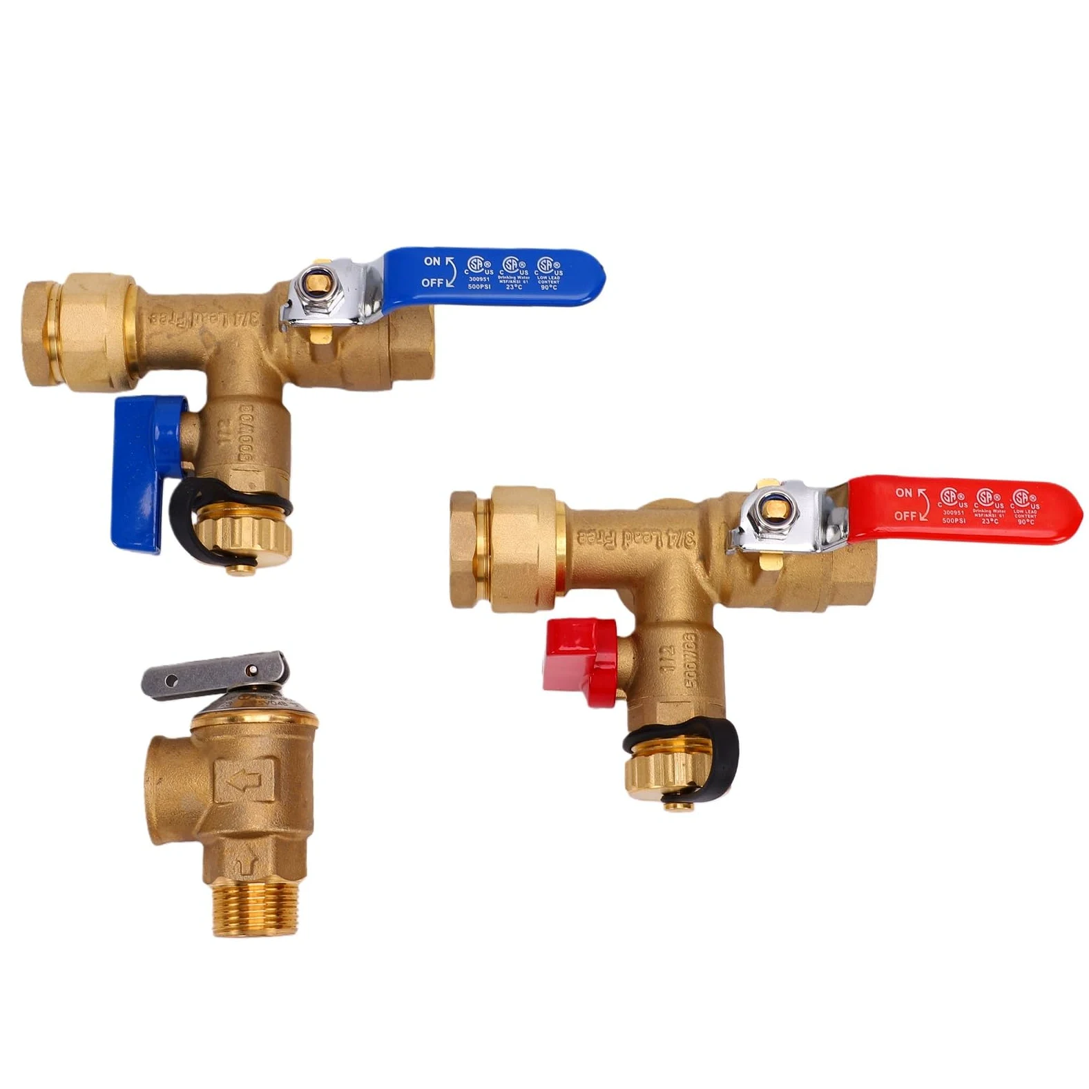 banapoy Kit de Válvula de Servicio de Calentador de Agua sin Tanque con Aislador IPS de 3/4 Pulgadas, Válvula de Aislamiento de Frío y Calor de 150 PSI con Alivio de Presión, para Calentadores de Agua