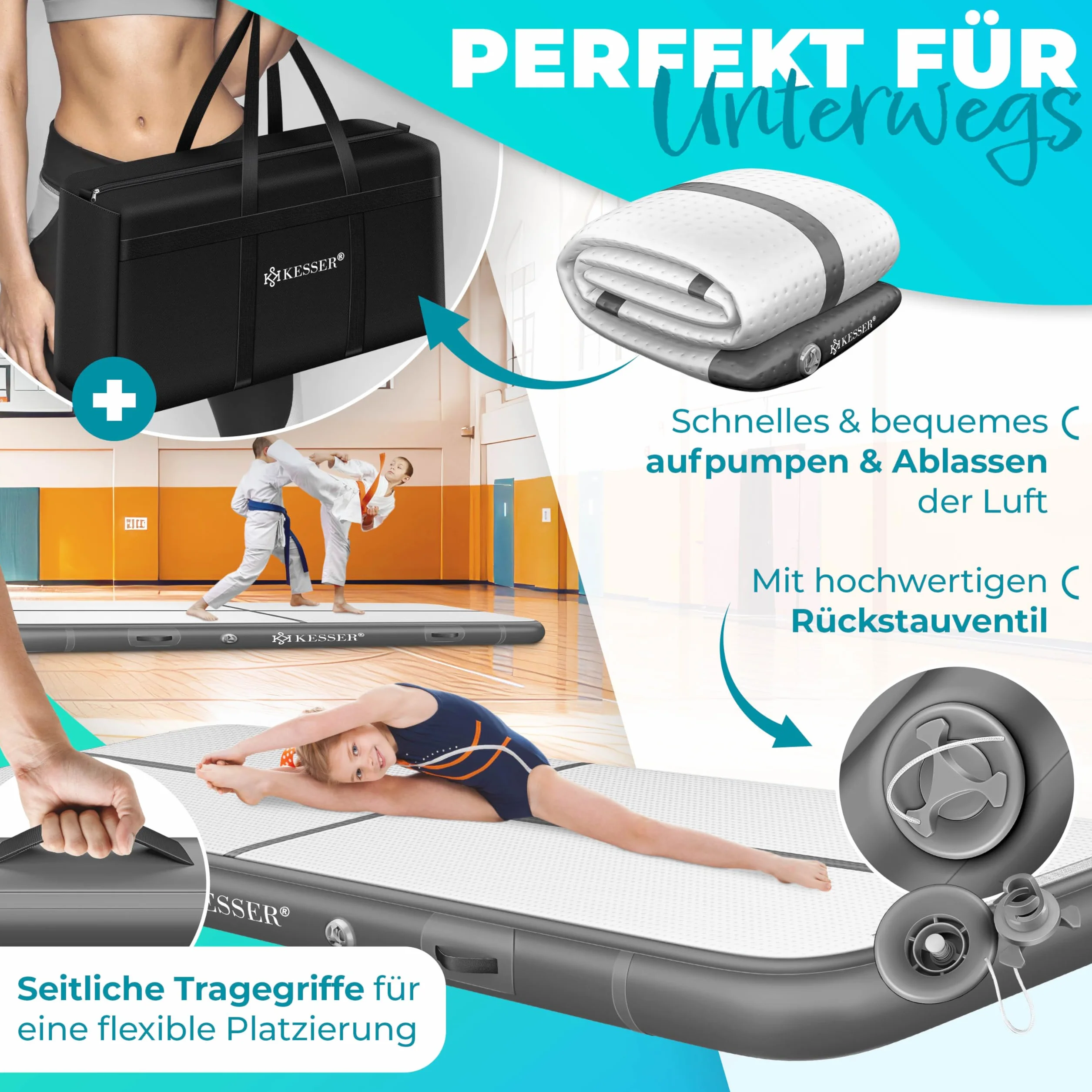 KESSER Colchoneta de Gimnasia Inflable Airtrack 3/4/5/6 m Esterilla de Yoga