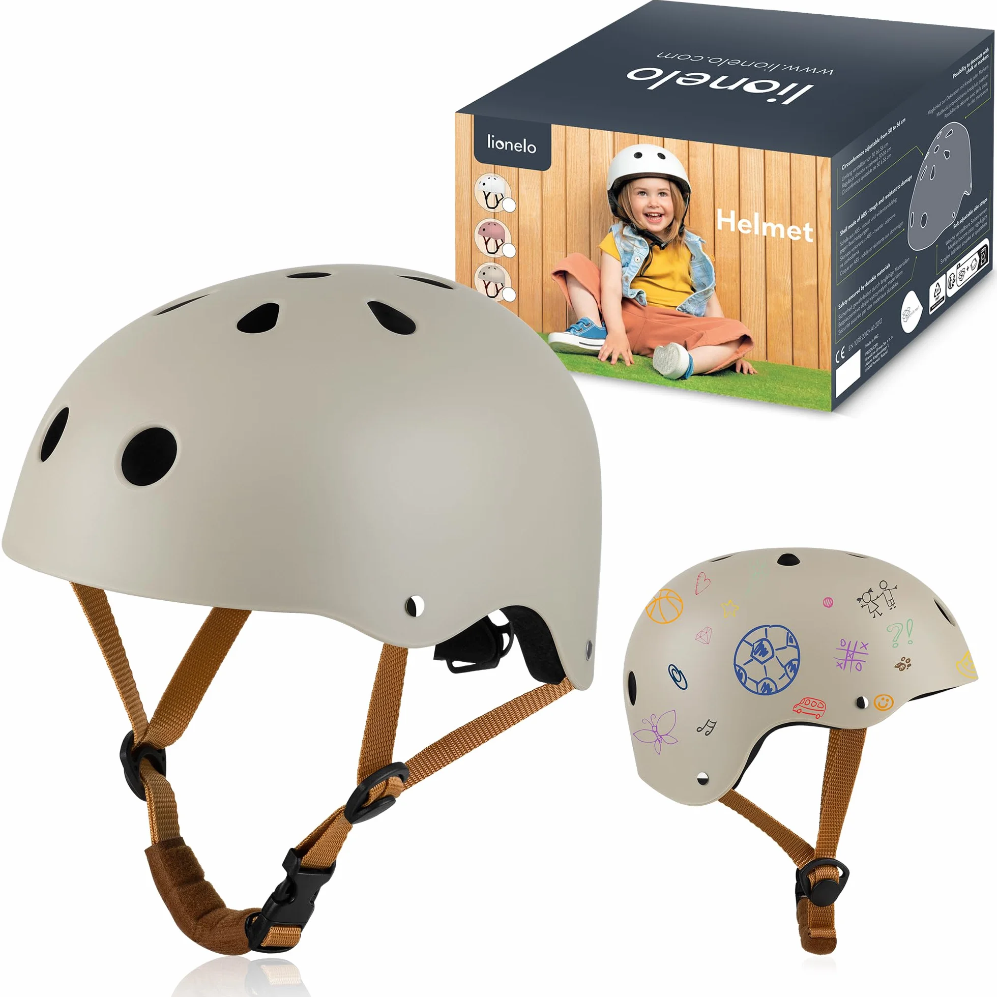 LIONELO Helmet Casco Protector Bicicleta Infantil Ajustable 50-56 cm Protector de Barbilla con Certificado Intertek Talla S